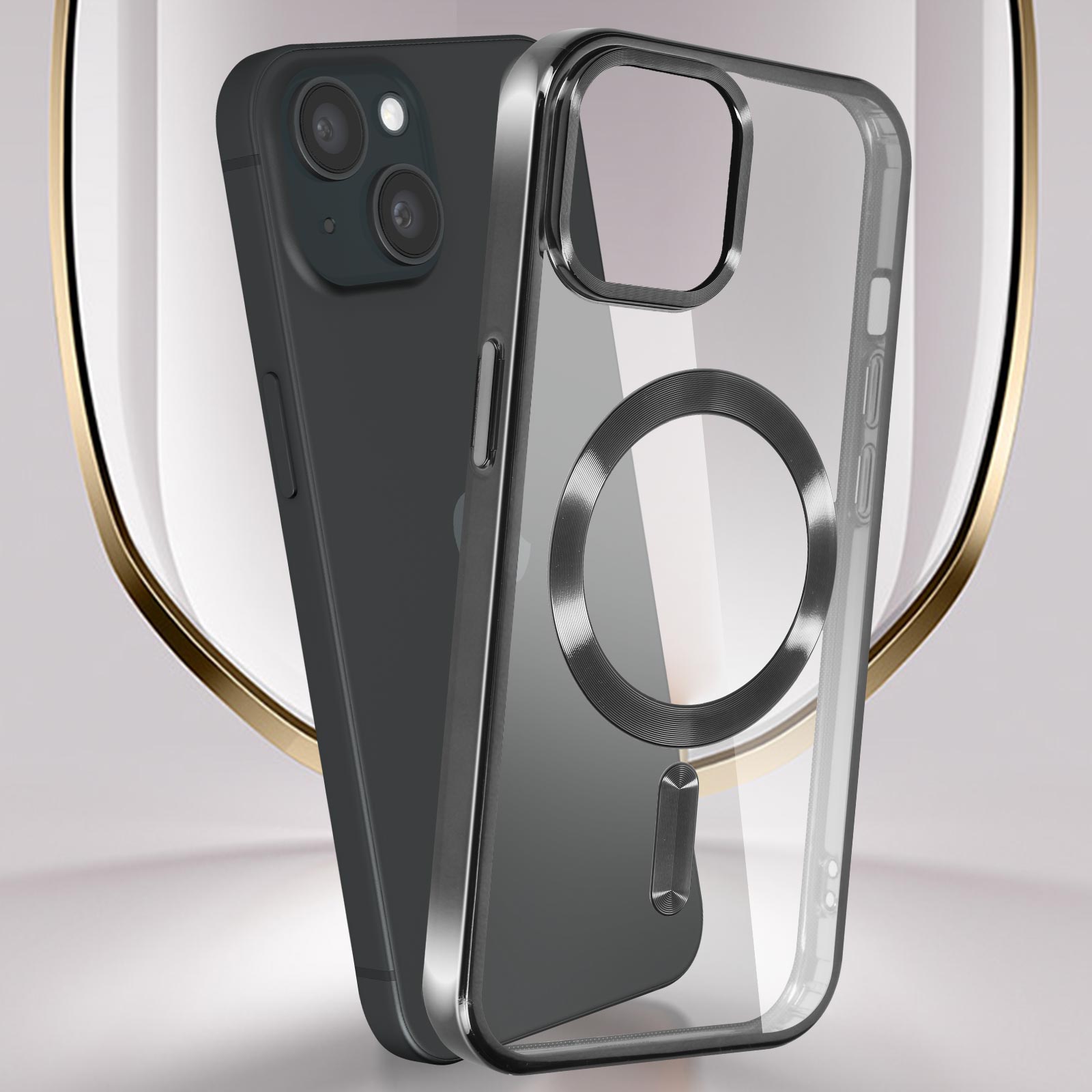 Funda transparente MagSafe iPhone 15 Plus, Swissten metalizado - Bisel  negro - Spain