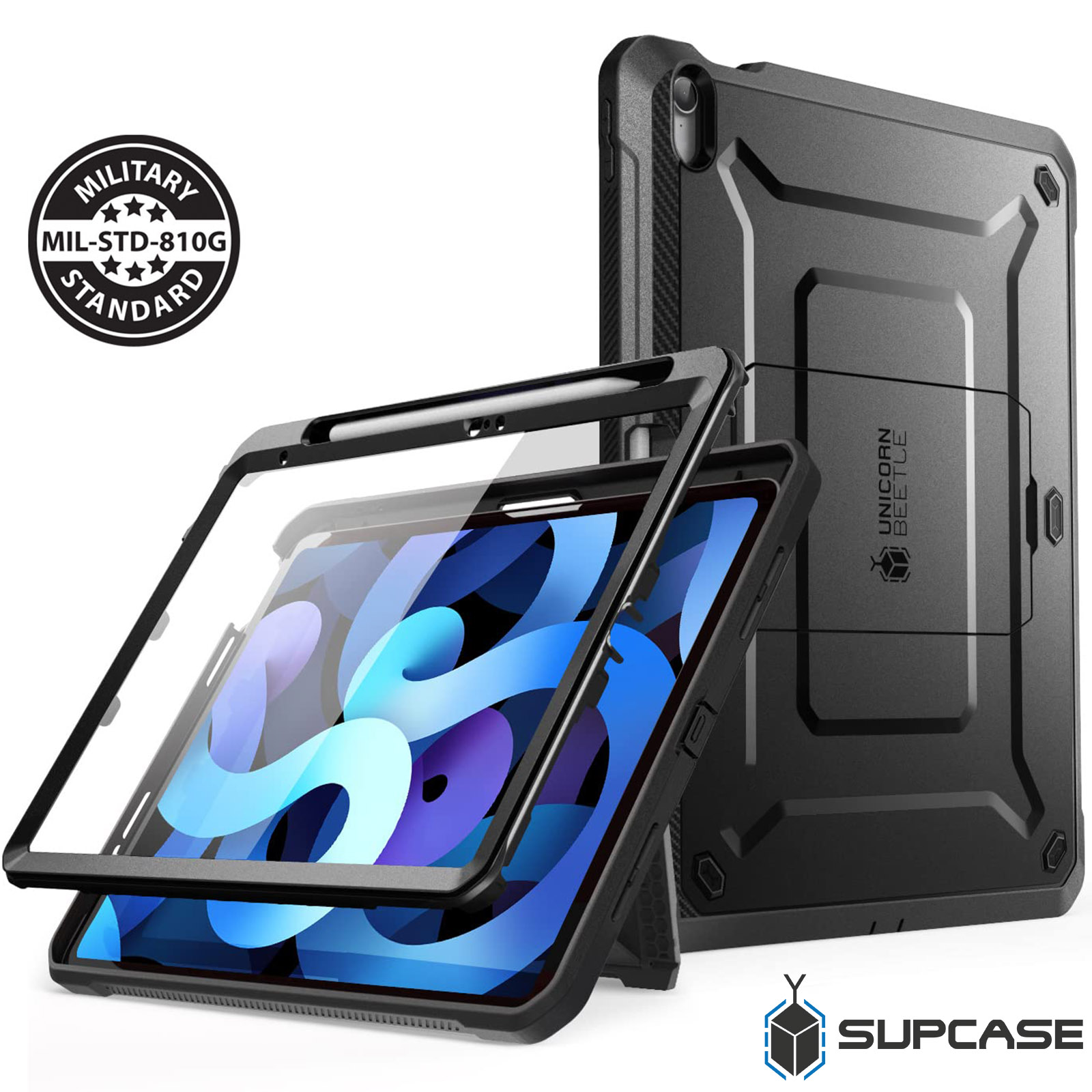 Coque Intégrale Supcase iPad 10 2022, Antichoc avec Compartiment Stylet,  Unicorn Beetle Pro - Noir Métallisé - Français