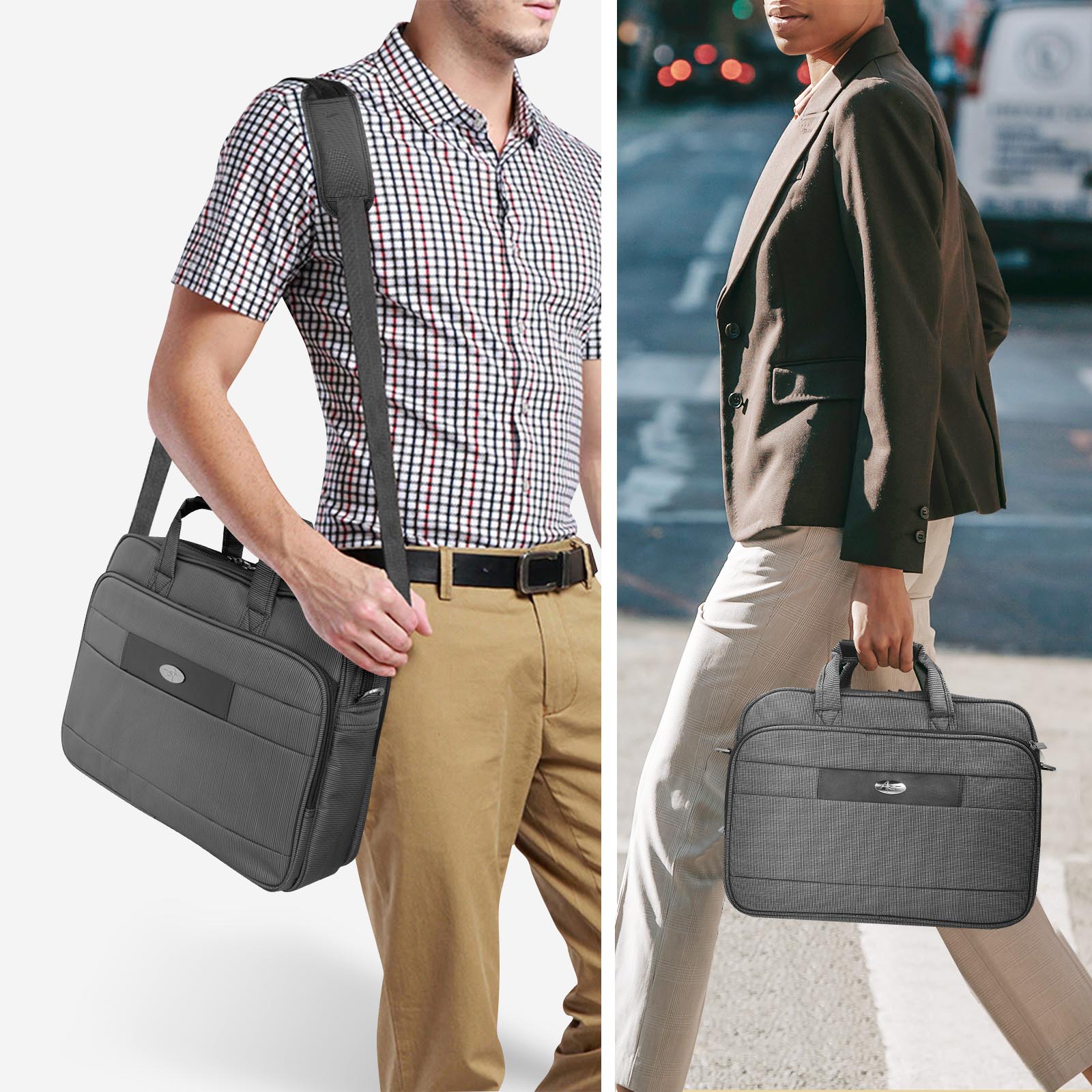 Sacoche / Sac pochette pour PC ordinateur portable 15.6 pouces gris -  Malette de voyage/affaires Notebook 15,6 avec compartiment poches de  rangement et poignée grise - Laptop Bag XEPTIO - Xeptio