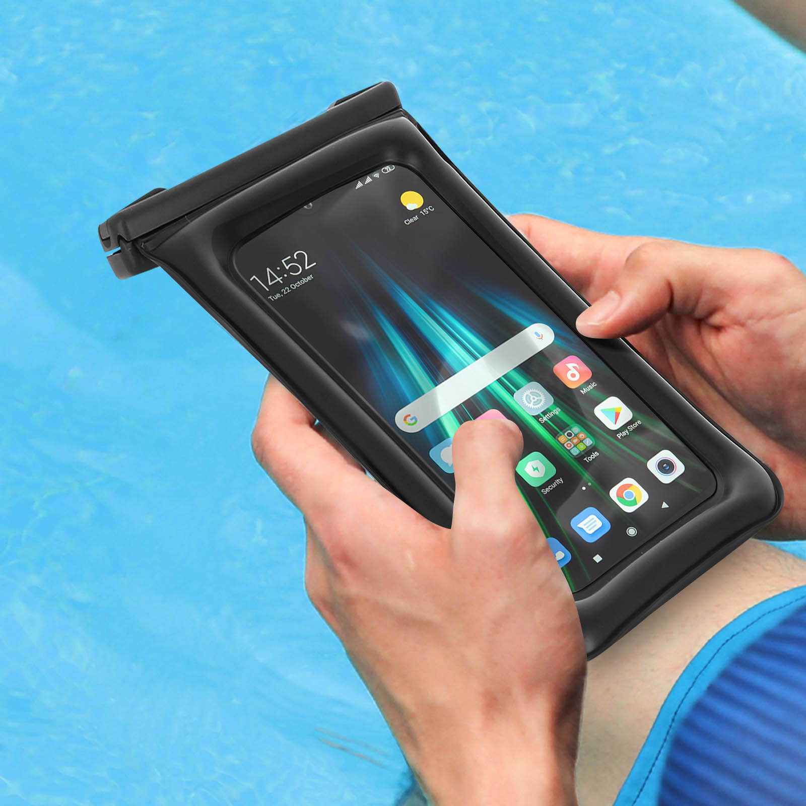 Étui Waterproof Smartphone IPX8 jusqu'à 30 mètres, Brassard Sport et Tour  du cou, Clipeyz Air Case - Noir - Français