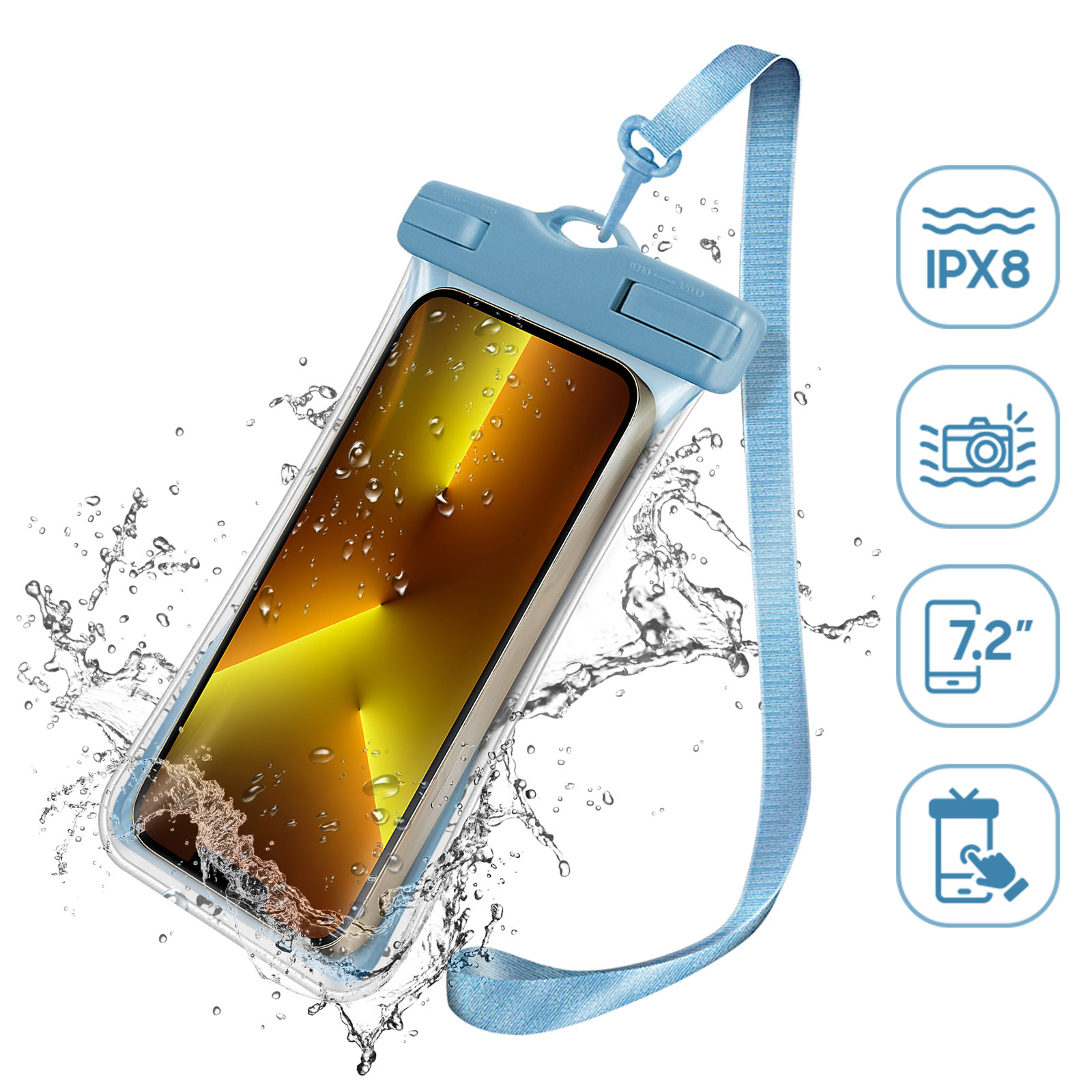 Pochette étanche tactile waterproof universelle pour smartphone - Bleu