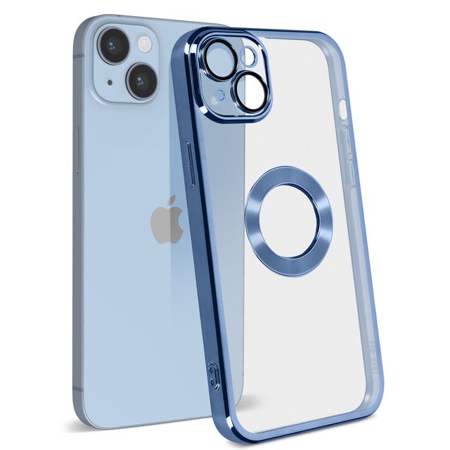 Coque iPhone 14 Silicone Gel Flexible Caméra Protégée - Effet Chromé Bleu -  Français