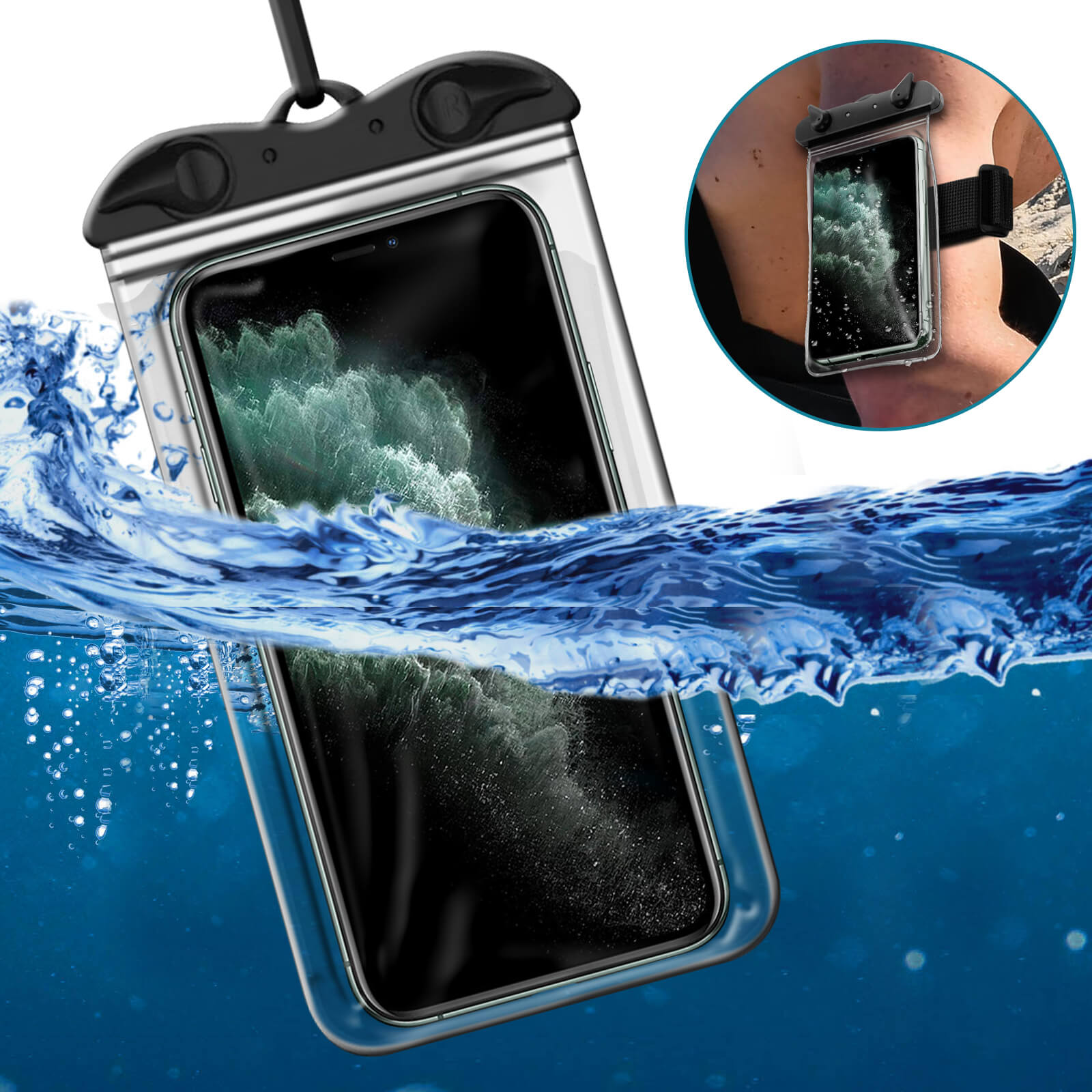 Brassard Waterproof Pochette Téléphone Universel, Tactile avec Tour de Cou  - Transparent - Français
