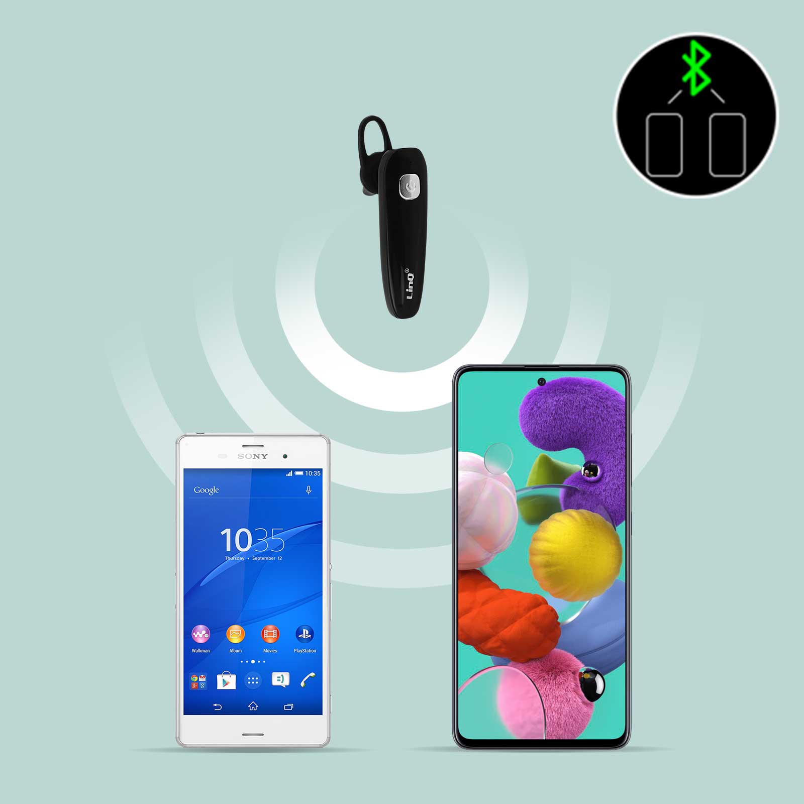 Pinganillo Bluetooth con Emparejamiento Múltiple de LinQ R556 - Negro para  Selecline Smartphone 6'' - Spain