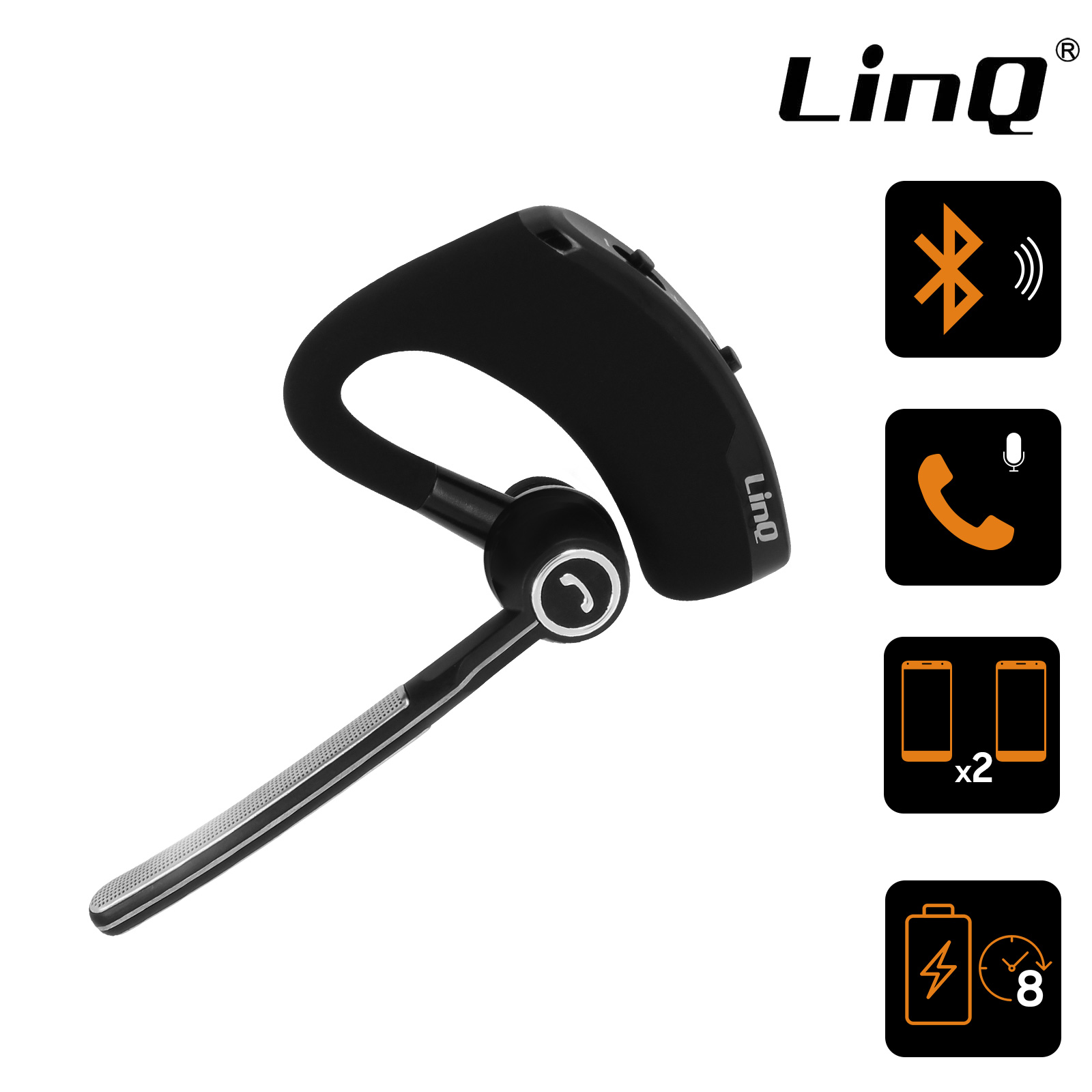 Oreillette Bluetooth Sans-fil avec Contour d'oreille, LinQ R8358