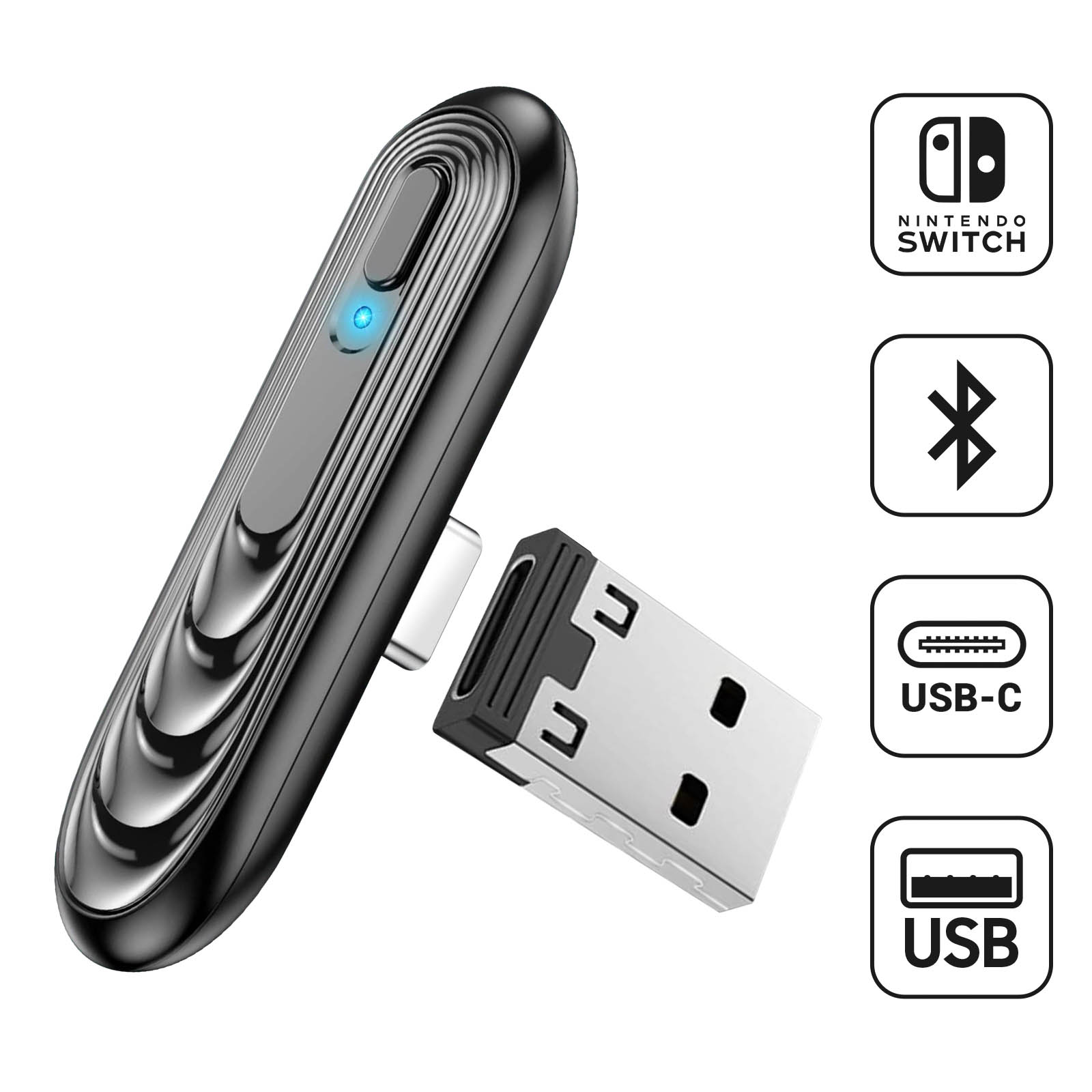 Adaptateur Audio Bluetooth Nintendo Switch / PC / TV, Émetteur Récepteur  USB-C / USB - Noir