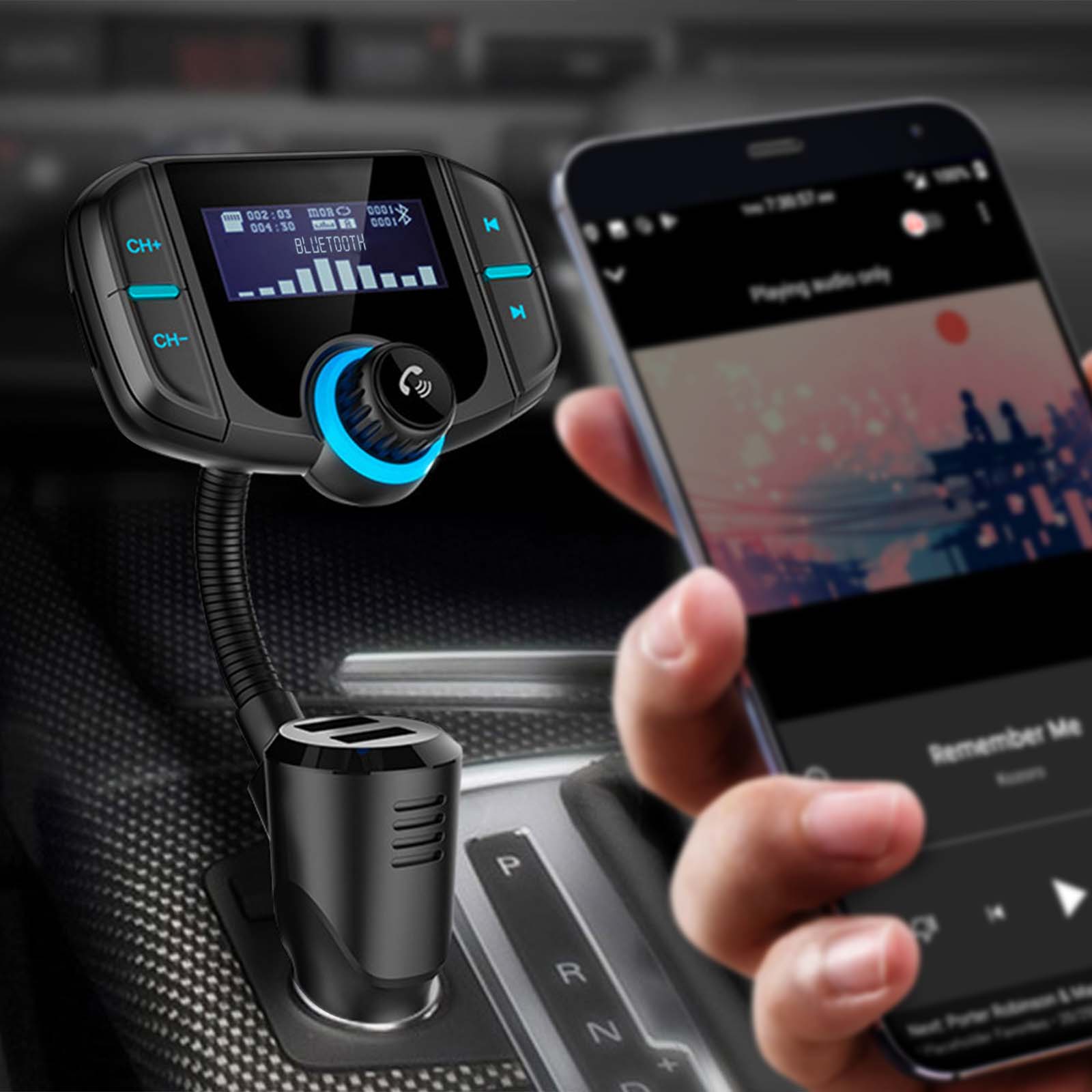 Kit main libre voiture Bluetooth avec fonction Transmetteur FM MP3