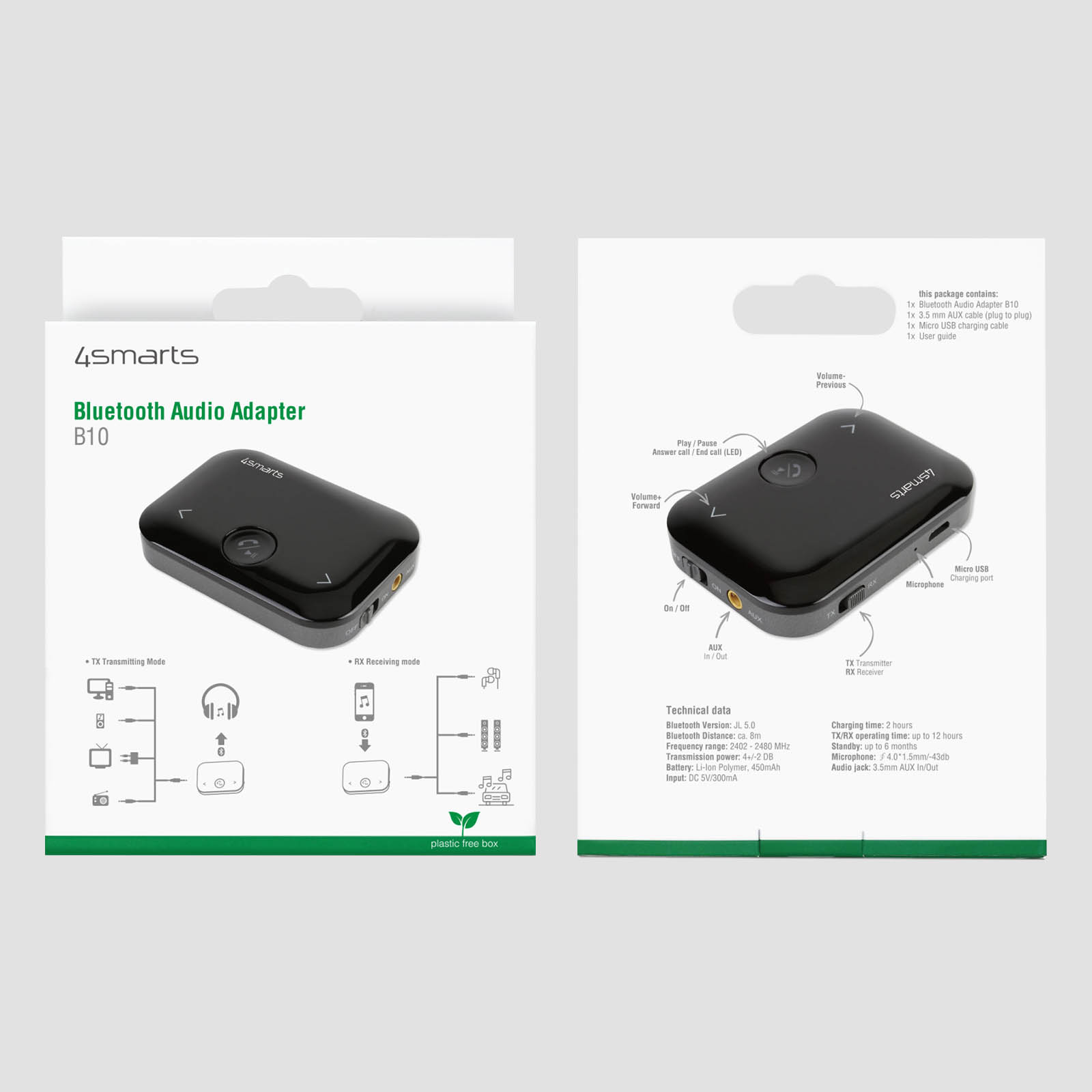 Adaptateur Audio Bluetooth 5.0, Émetteur Récepteur avec Prise Jack 3.5mm,  Kit Main Libre, 4smarts - Noir - Français