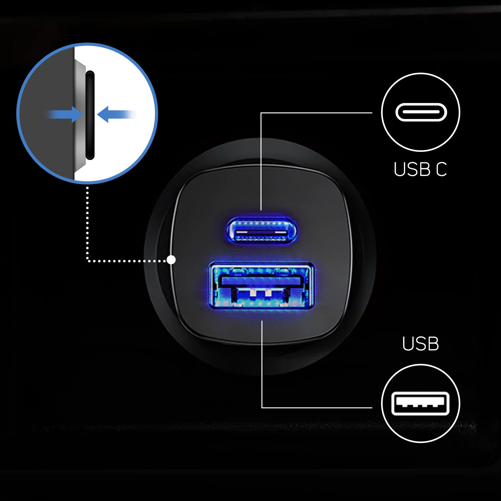 Chargeur allume-cigare USB en alu avec chargement ultra-rapide, Chargeurs