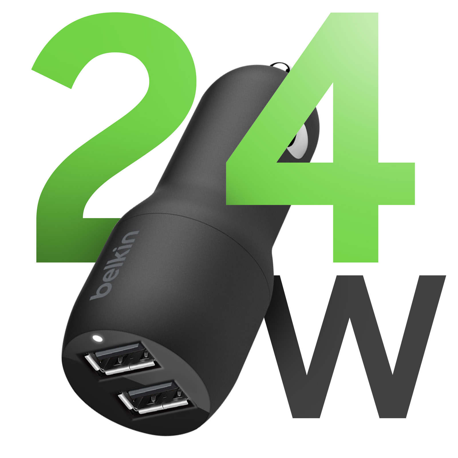 Chargeur de voiture à deux ports USB-A 24 W + câble USB-A vers Lightning