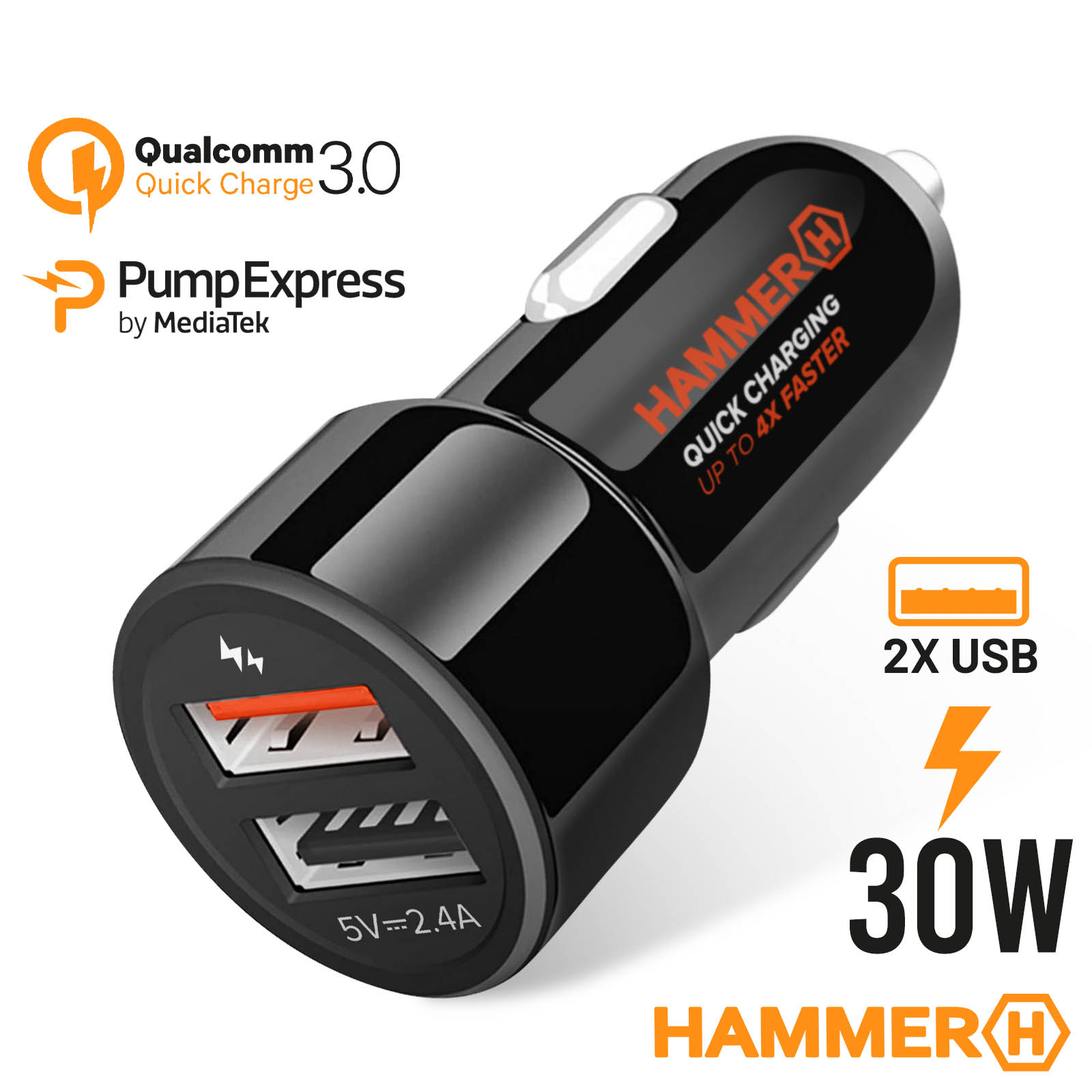 Caricabatterie per auto HAMMER 30W, presa accendisigari con 2x USB