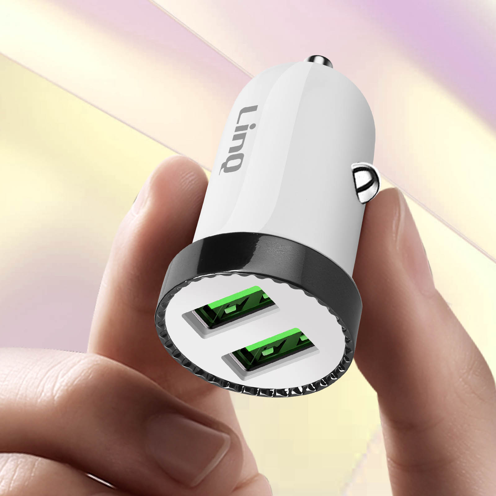 Chargeur Voiture Double USB Quick Charge 2.4A, LinQ - Blanc - Français