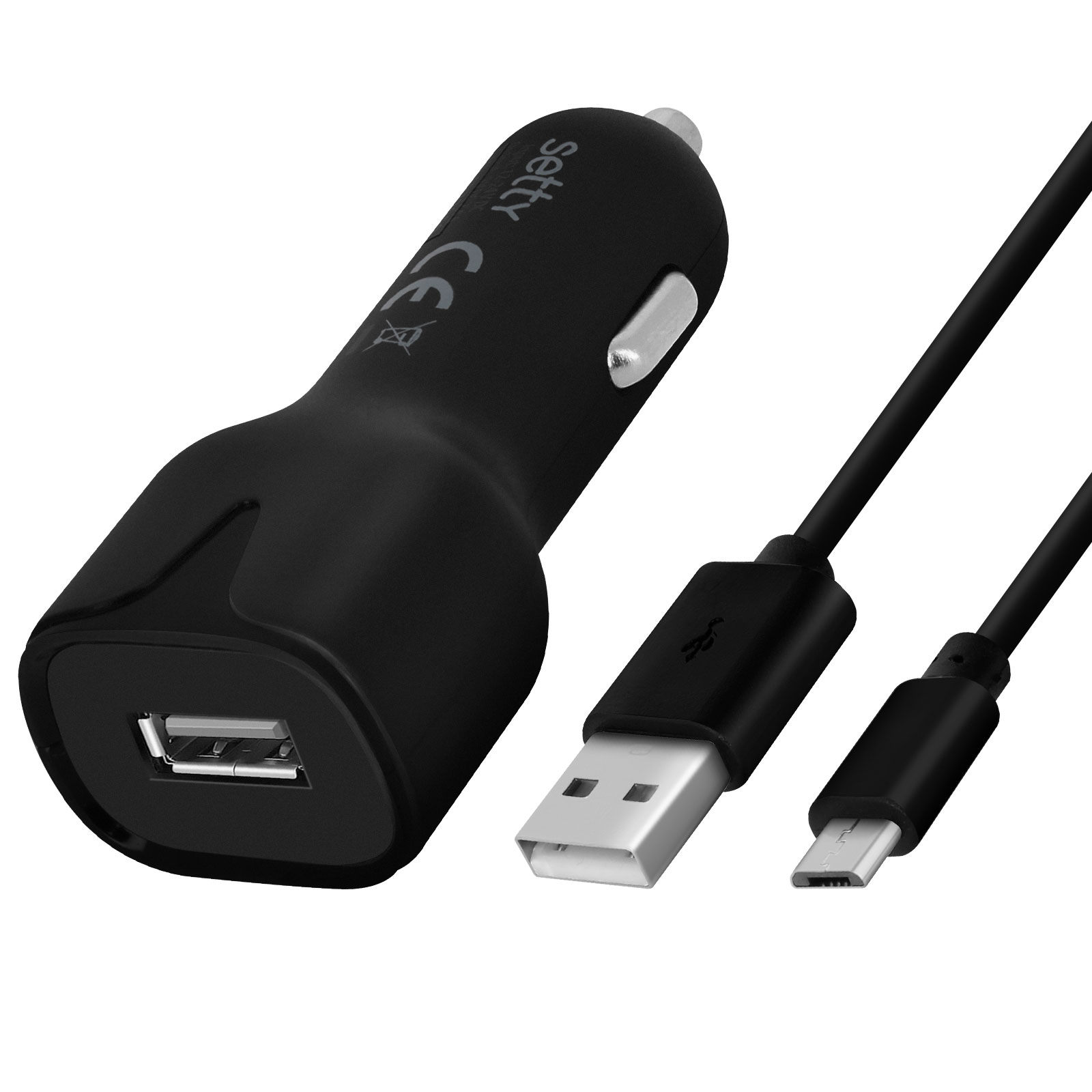 Caricatore Accendisigari USB 2.4A + Cavo Micro-USB 1m, Setty