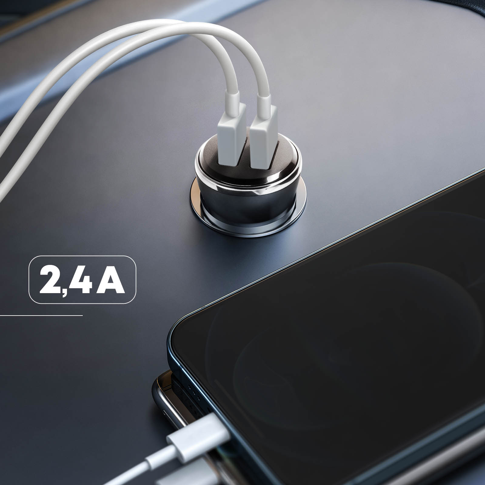 Avizar Chargeur voiture Smartphone Allume-cigare Port USB Indicateur LED -  Noir