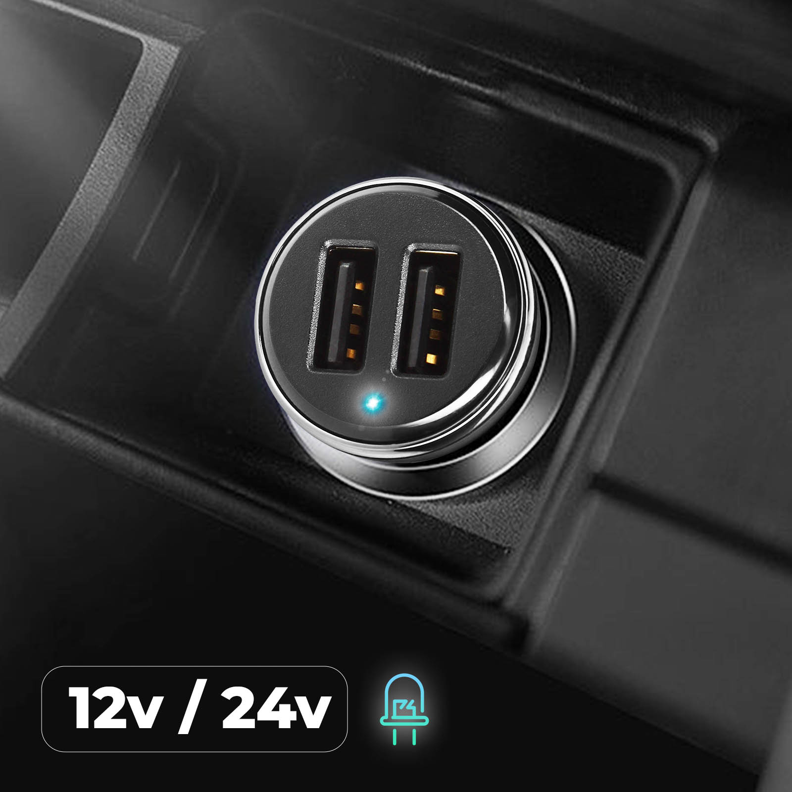 Chargeur pour voiture prise allume cigare double USB 12-24V - 2.4A Noir