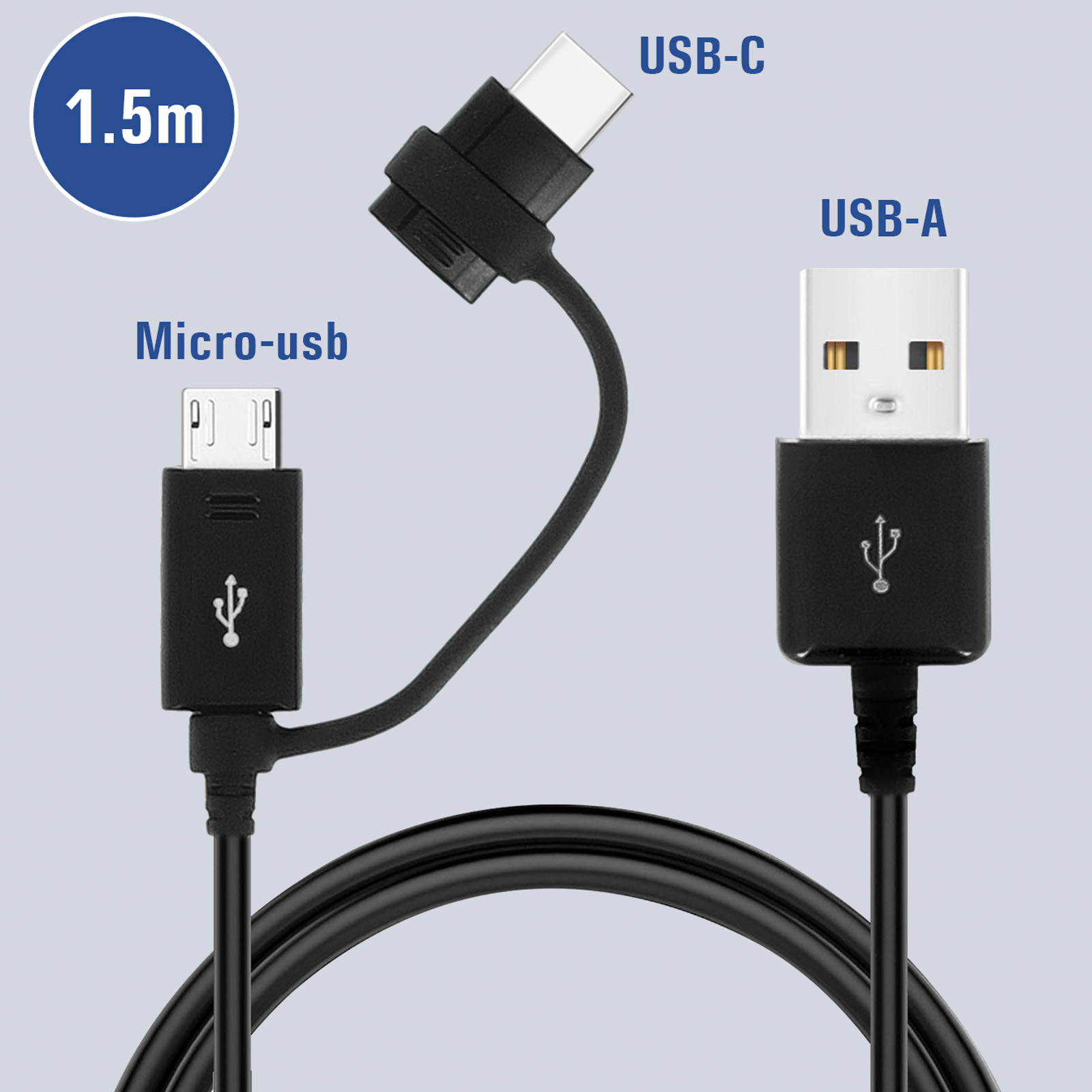 Cargador Coche Samsung Original Carga Rápida + Cable USB a Micro-USB y  USB-C 1,5m, Samsung - Negro
