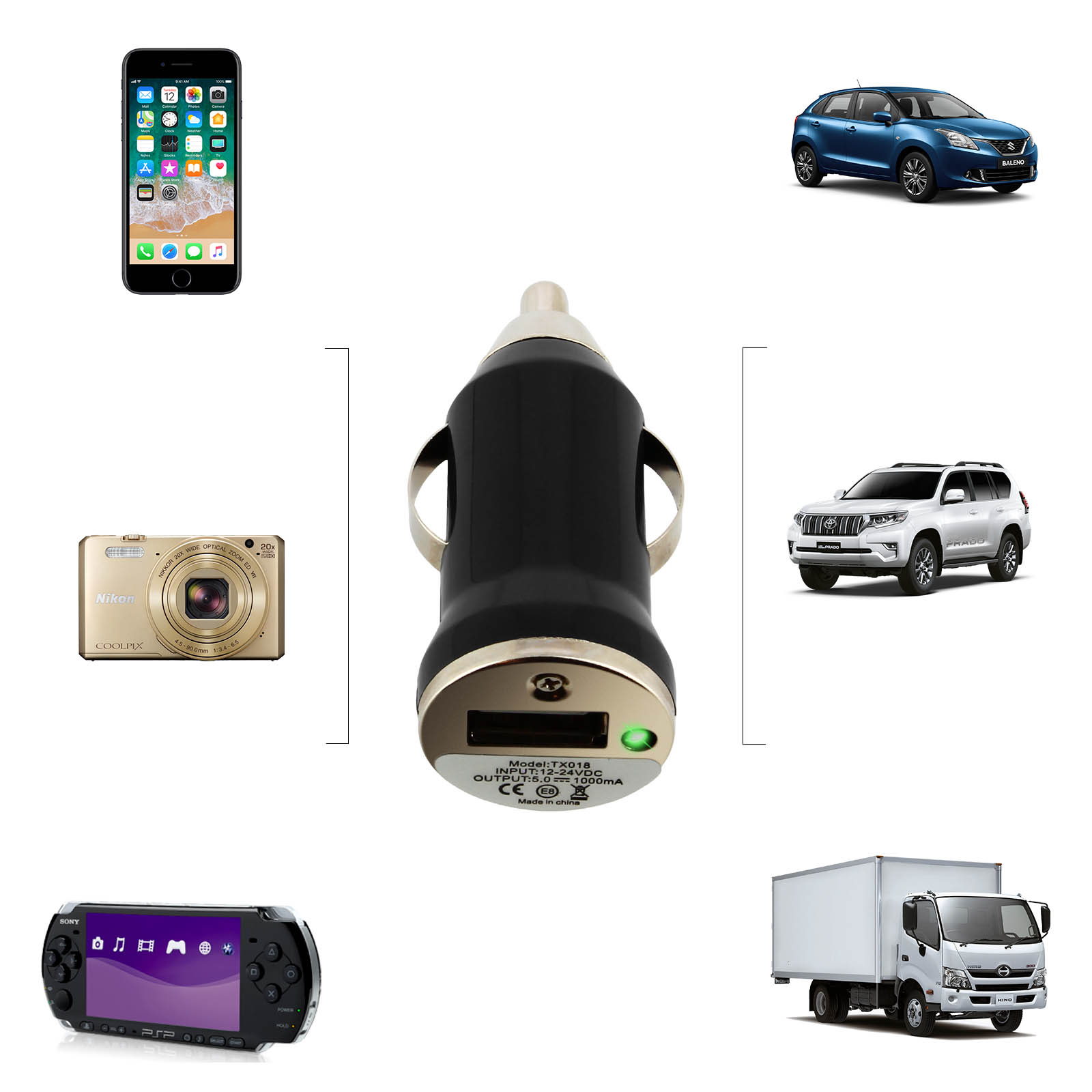 Avizar Chargeur voiture Smartphone Allume-cigare Port USB Indicateur LED -  Noir - Chargeur allume-cigare - LDLC