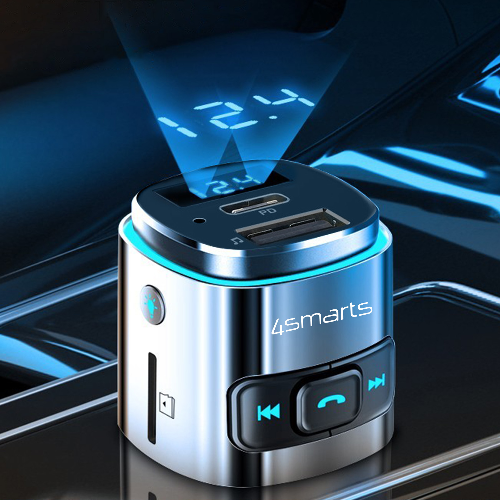Transmetteur FM Bluetooth, Chargeur Allume-Cigare USB / USB-C, Kit Main  Libre Multifonction - 4smarts