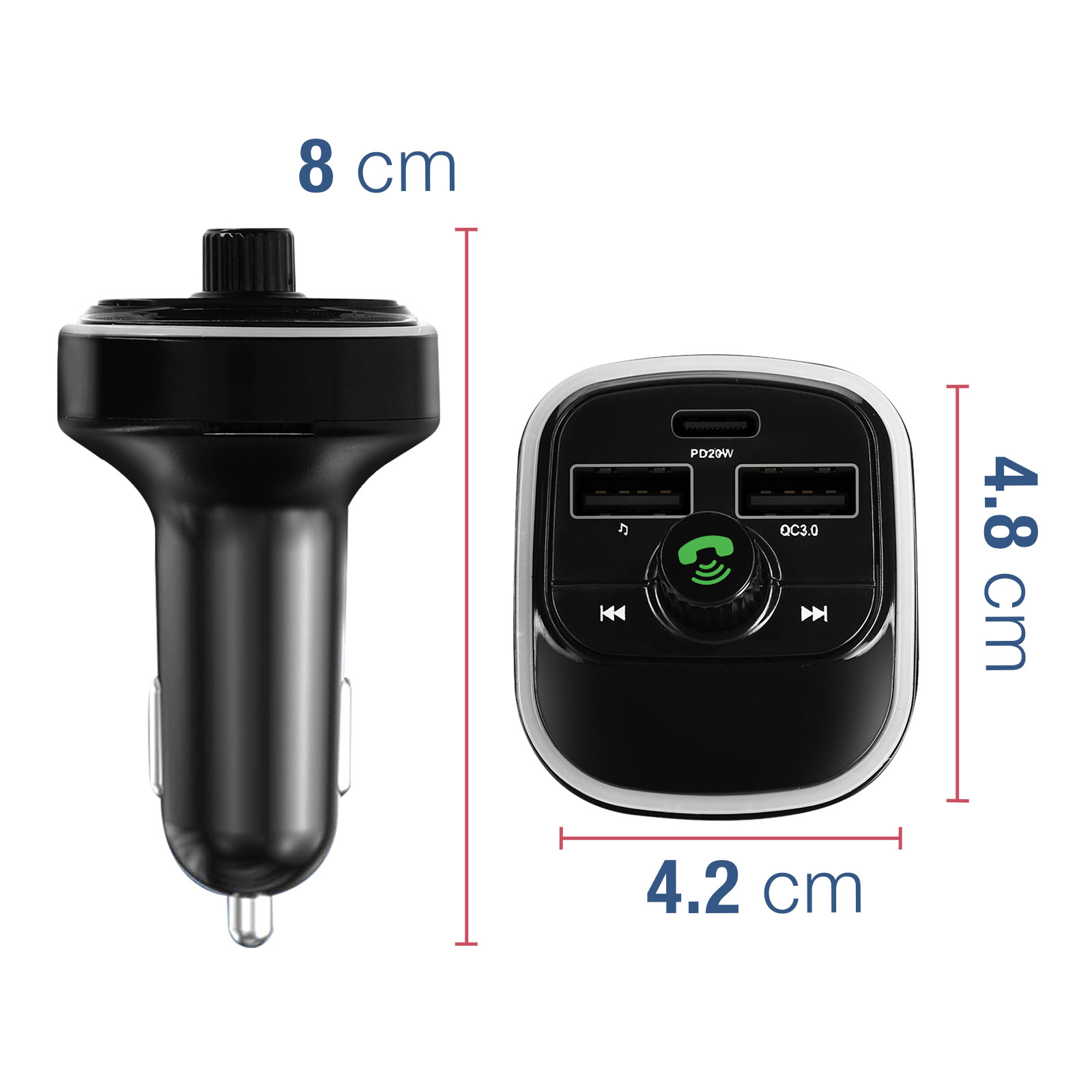 Bluetooth FM-Transmitter, USB / USB-C Autoladegerät, Modell C4
