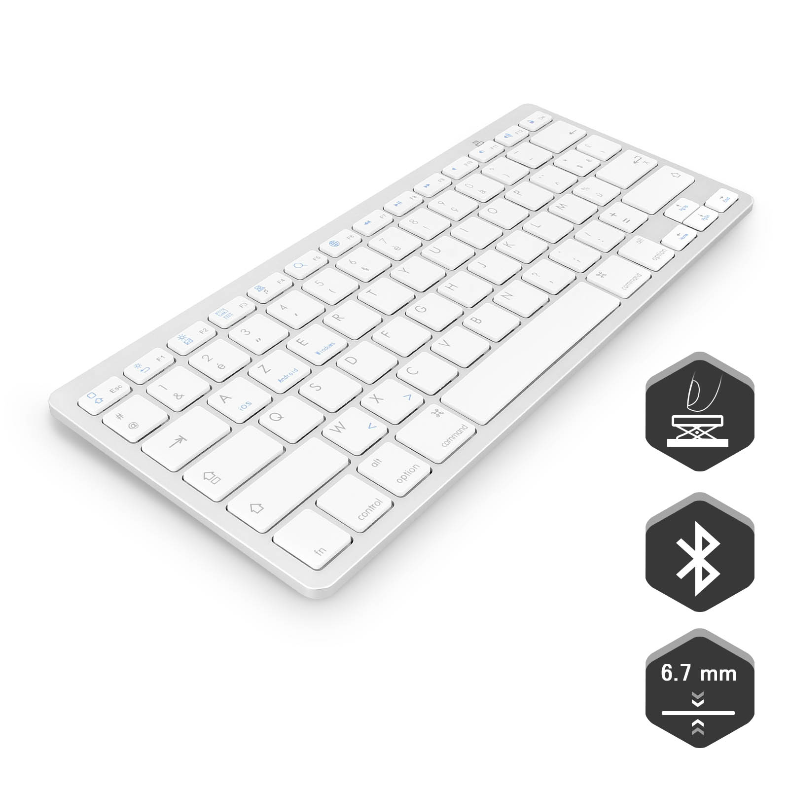 Clavier Bluetooth AZERTY Sans Fil pour Tablette, iPad, Laptop et Smartphone  - Blanc - Français