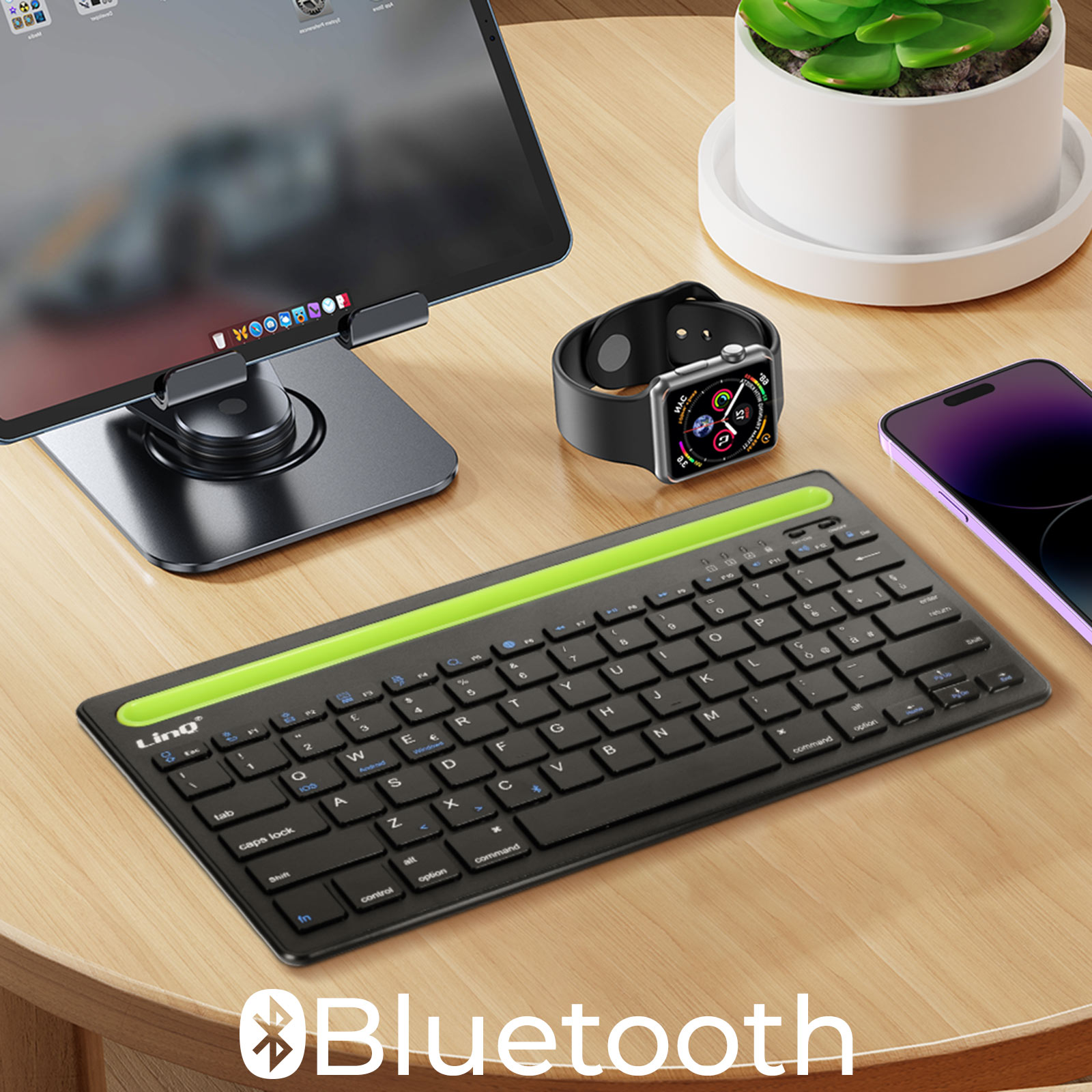 Mini Tastiera Bluetooth Doppio Canale Con Base Per Tablet Smartphone Linq  Bk933