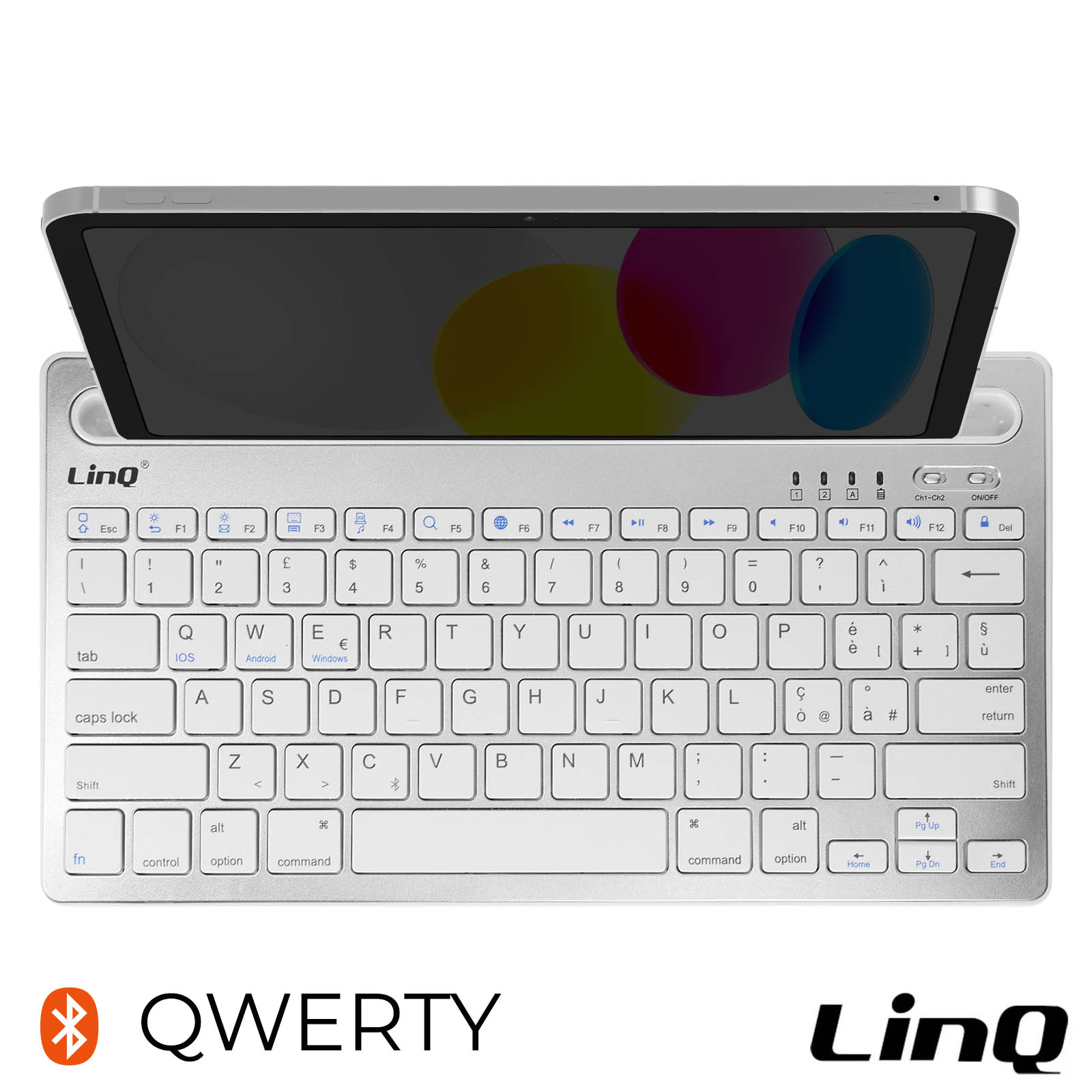 Tastiera senza fili QWERTY, compatibile con iOS / Android / Windows, bianca  - LinQ - Italiano