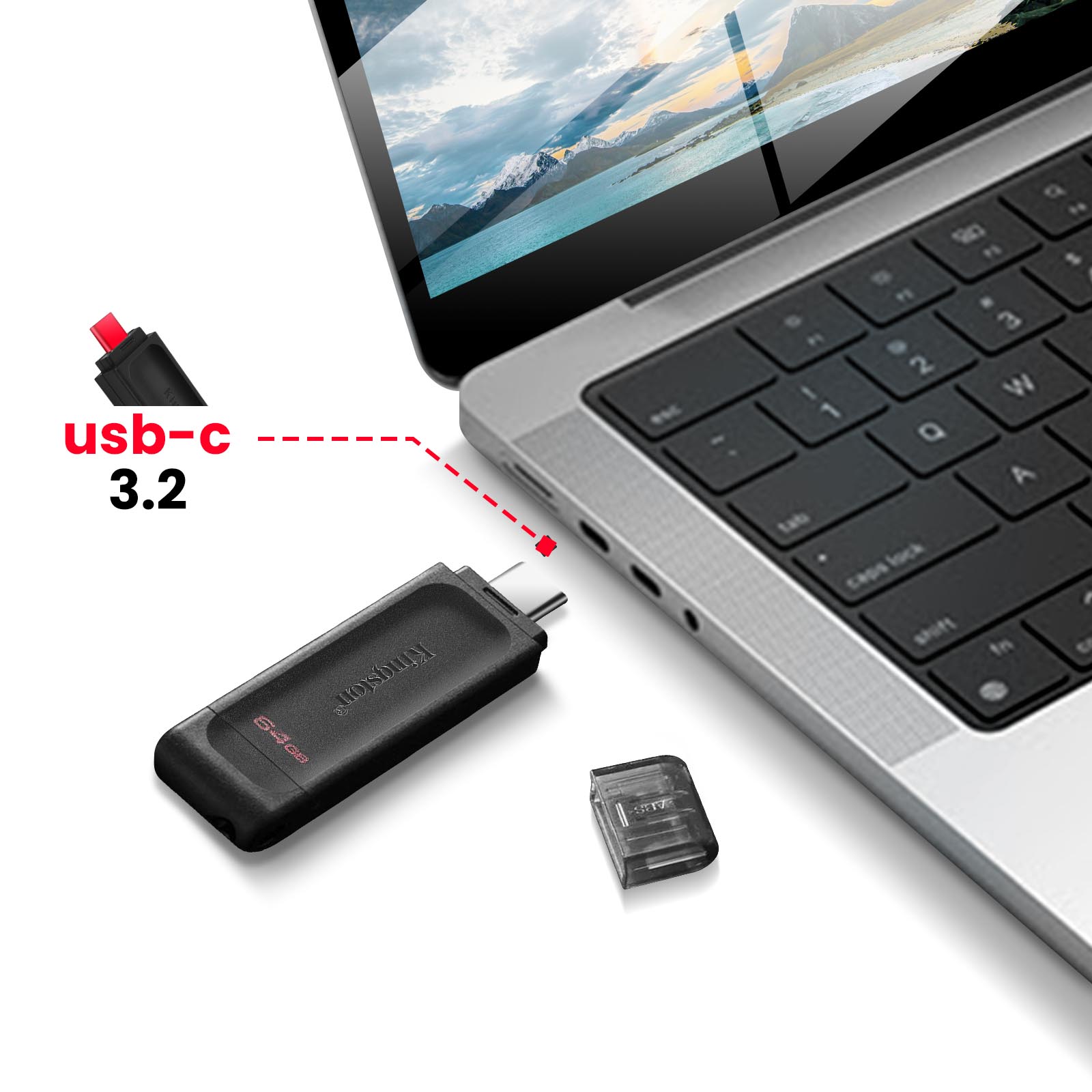 Clé USB C 3.2, Mémoire 64GB, DataTraveler 70 - Kingston - Français