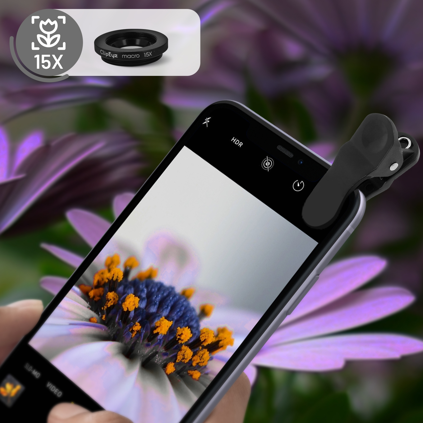 Kit Objectifs Caméra Smartphone 4 en 1 avec Clip, Grand Angle + Fisheye +  Macro + Zoom, Clipeyz - Français