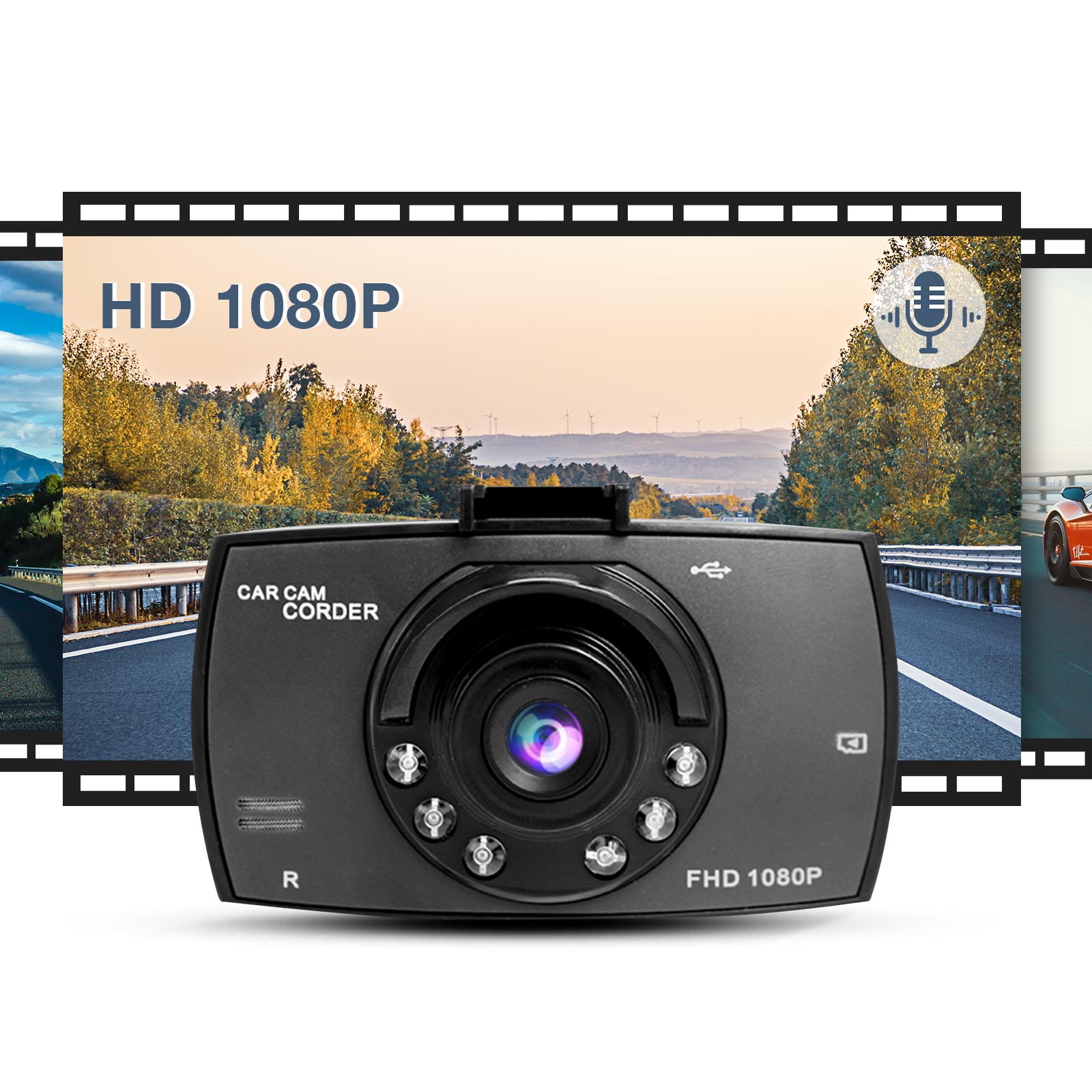 Caméra Embarquée Voiture, 3 Lentilles 1080P Full HD Dashcam Avant