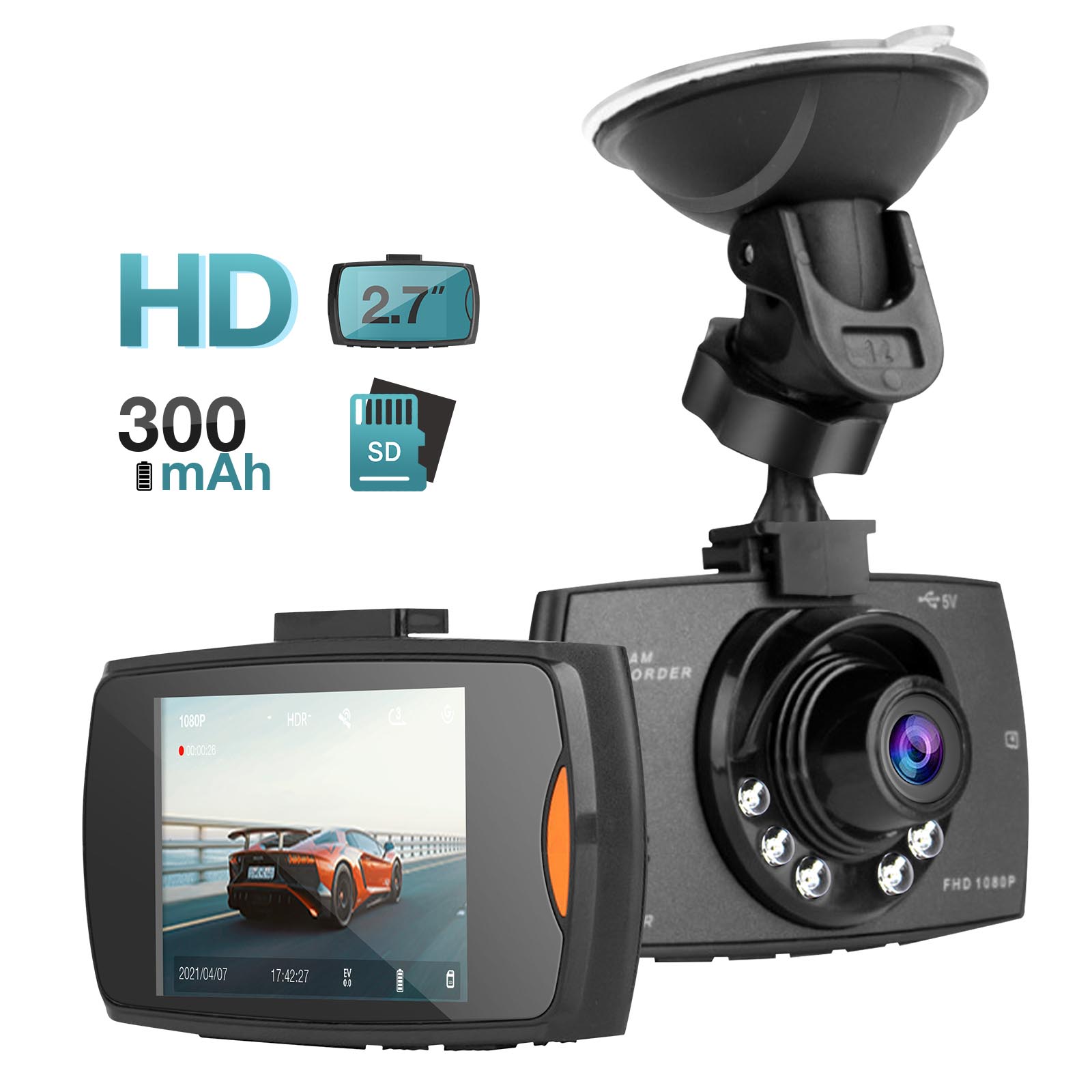 Caméra embarquée pour voiture Full HD 1080P Wifi Mémoire Non-inclus