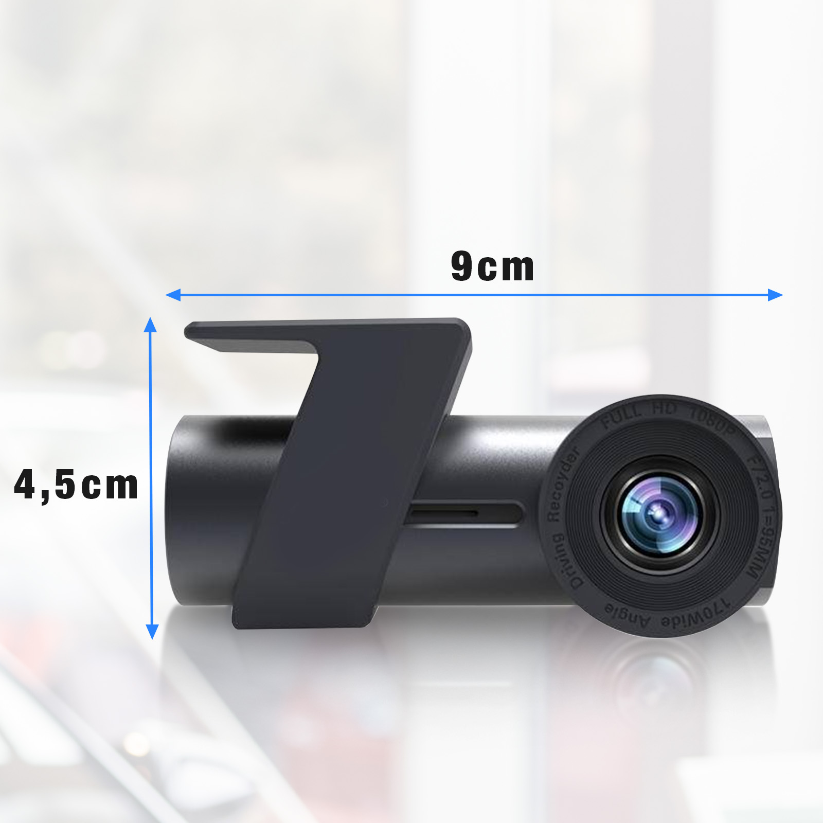 Dashcam Full HD 1080p, Caméra Voiture avec Micro, Rotation 360