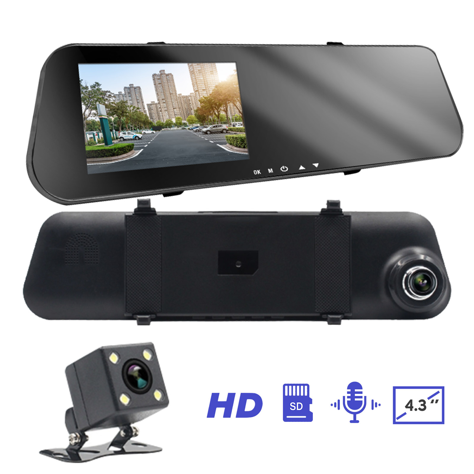 Dashcam Rétroviseur Full HD 1080p avec Écran intégré et Micro