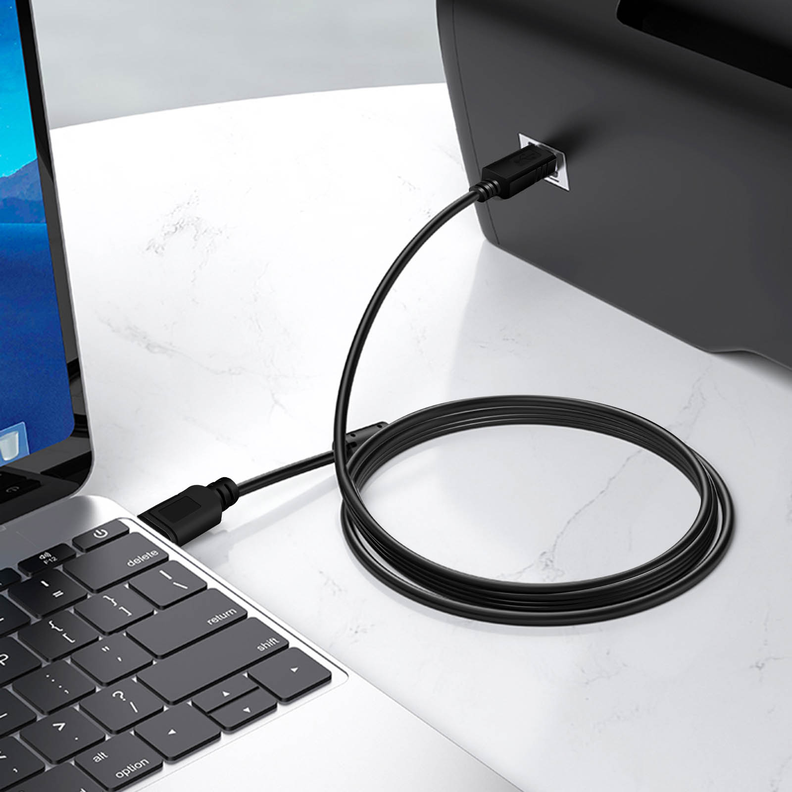 INSTEN® [3 mètres/3m] Câble USB Type A vers USB Type B Pour Imprimante  Scanner Canon Epson HP, Noir