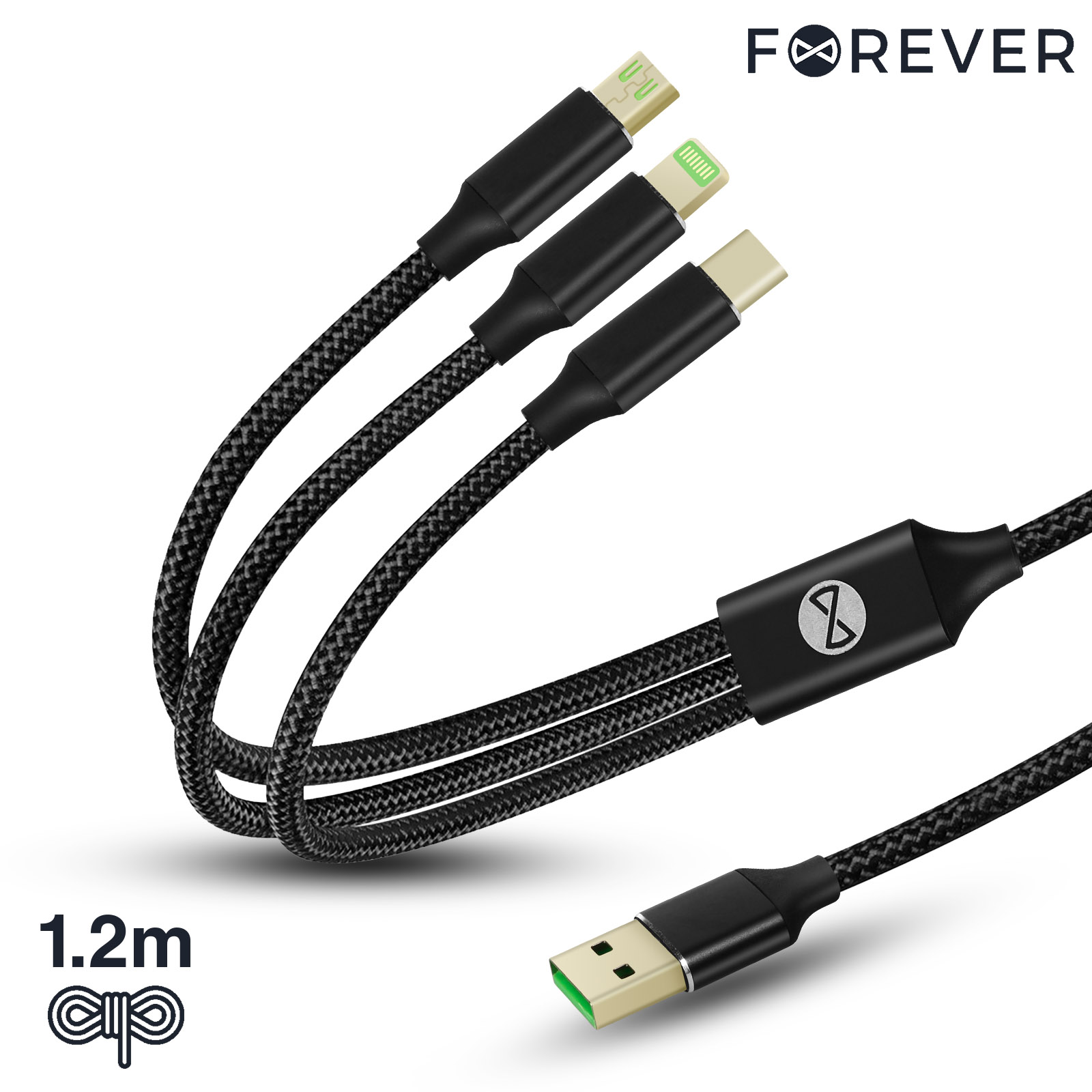 Câble Multi USB 3 en 1 avec USB-C, Micro-USB et Lightning, Charge et  Synchronisation - Noir - Français