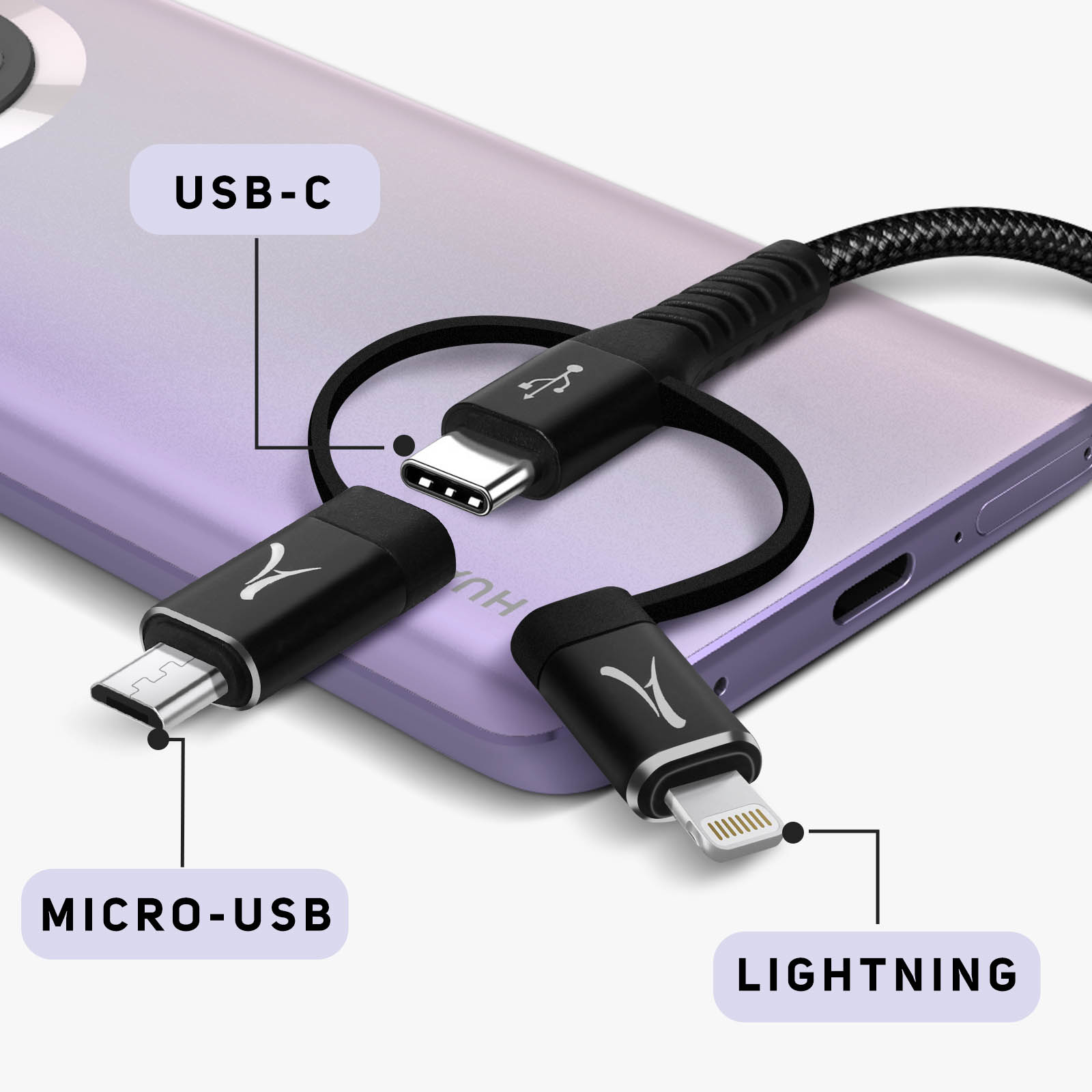 Câble USB C tressé 1,8M Argent