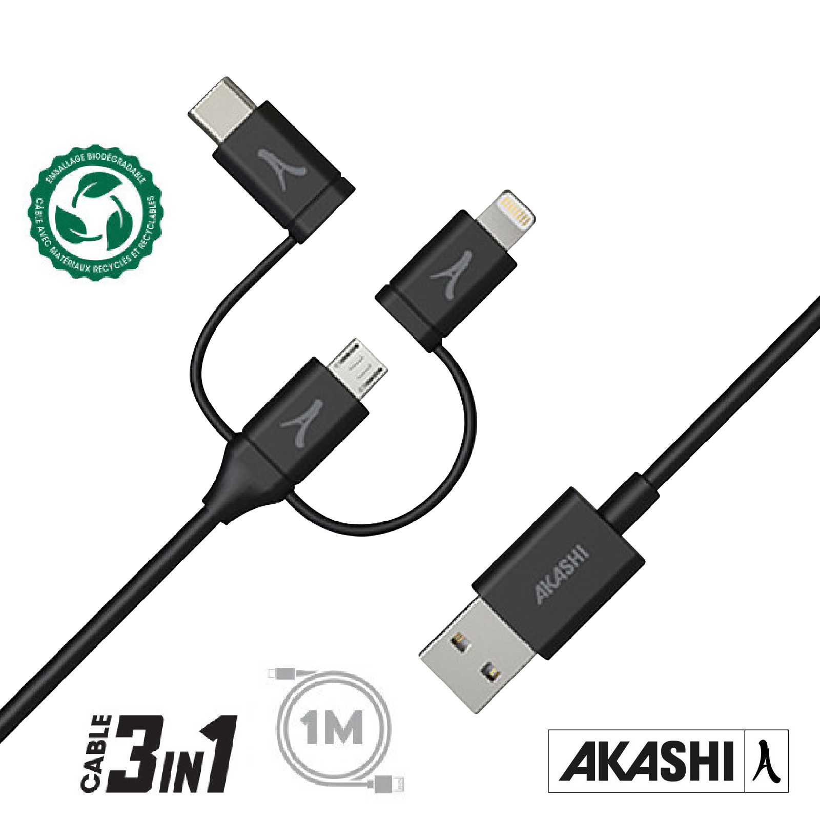 Câble USB C ESSENTIELB USB-C vers Micro USB 3.0 - 1M NOIR