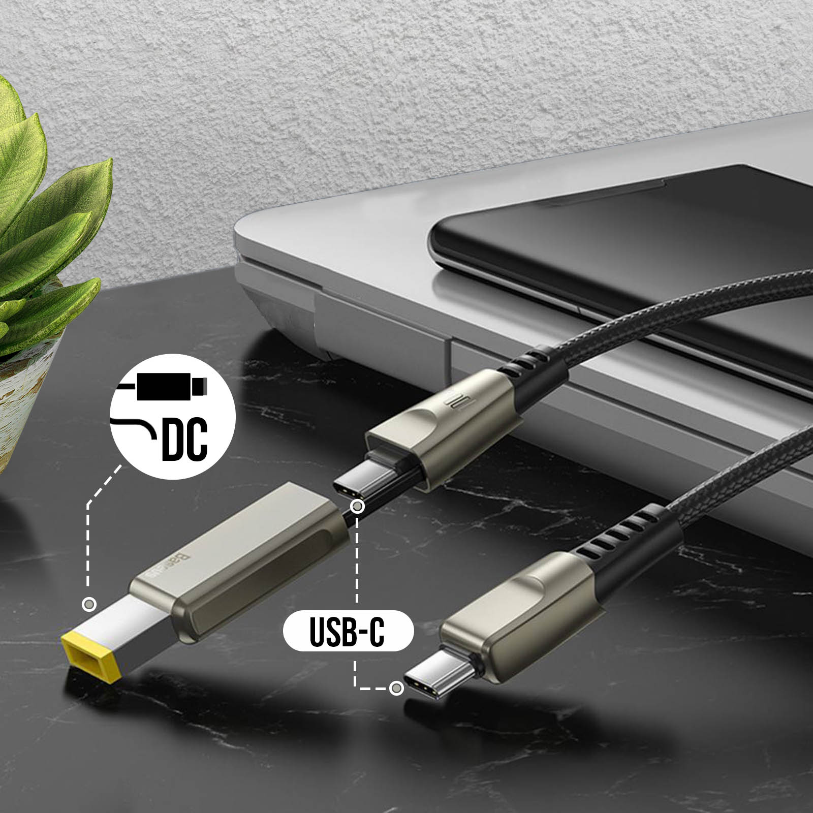 Cable USB-C a USB-C y enchufe cuadrado para portátil Lenovo, 100W 20V/5A  2m, Baseus - Negro - Spain