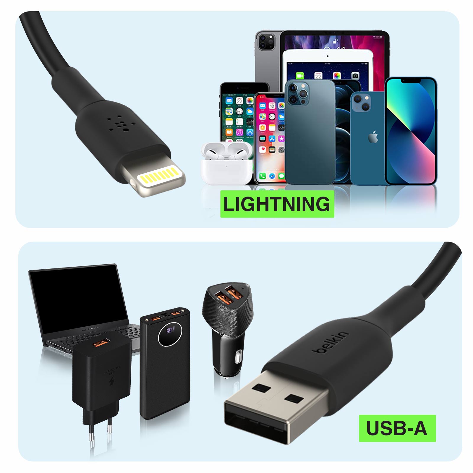 Câble Lightning vers USB-A (15 cm/6 po, noir), Belkin