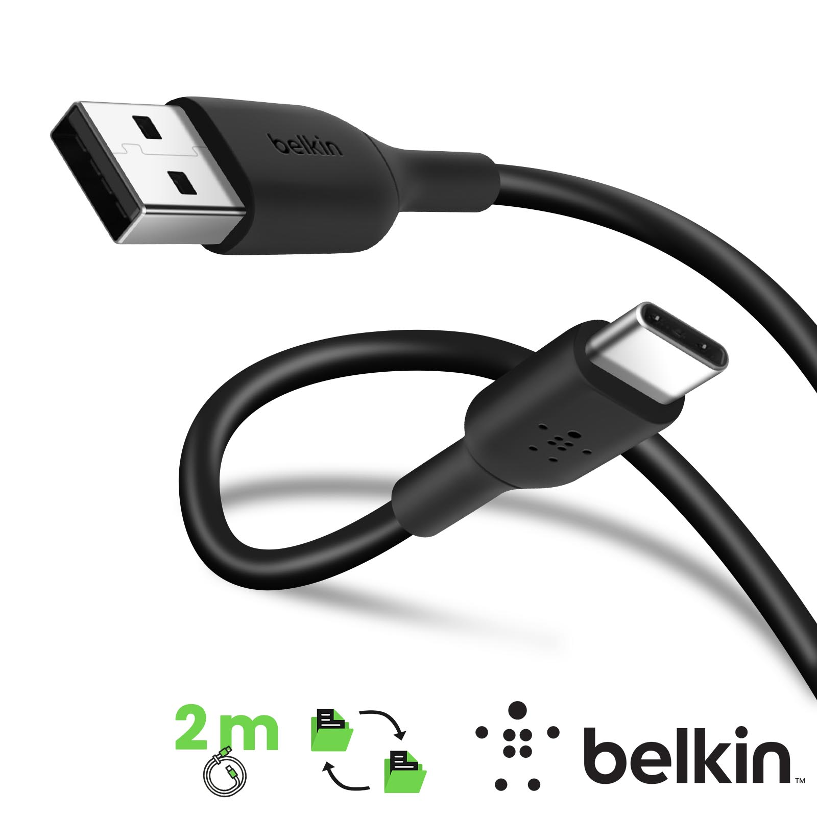 Câble USB vers USB-C Charge et Synchronisation 2m, Belkin - Noir - Français