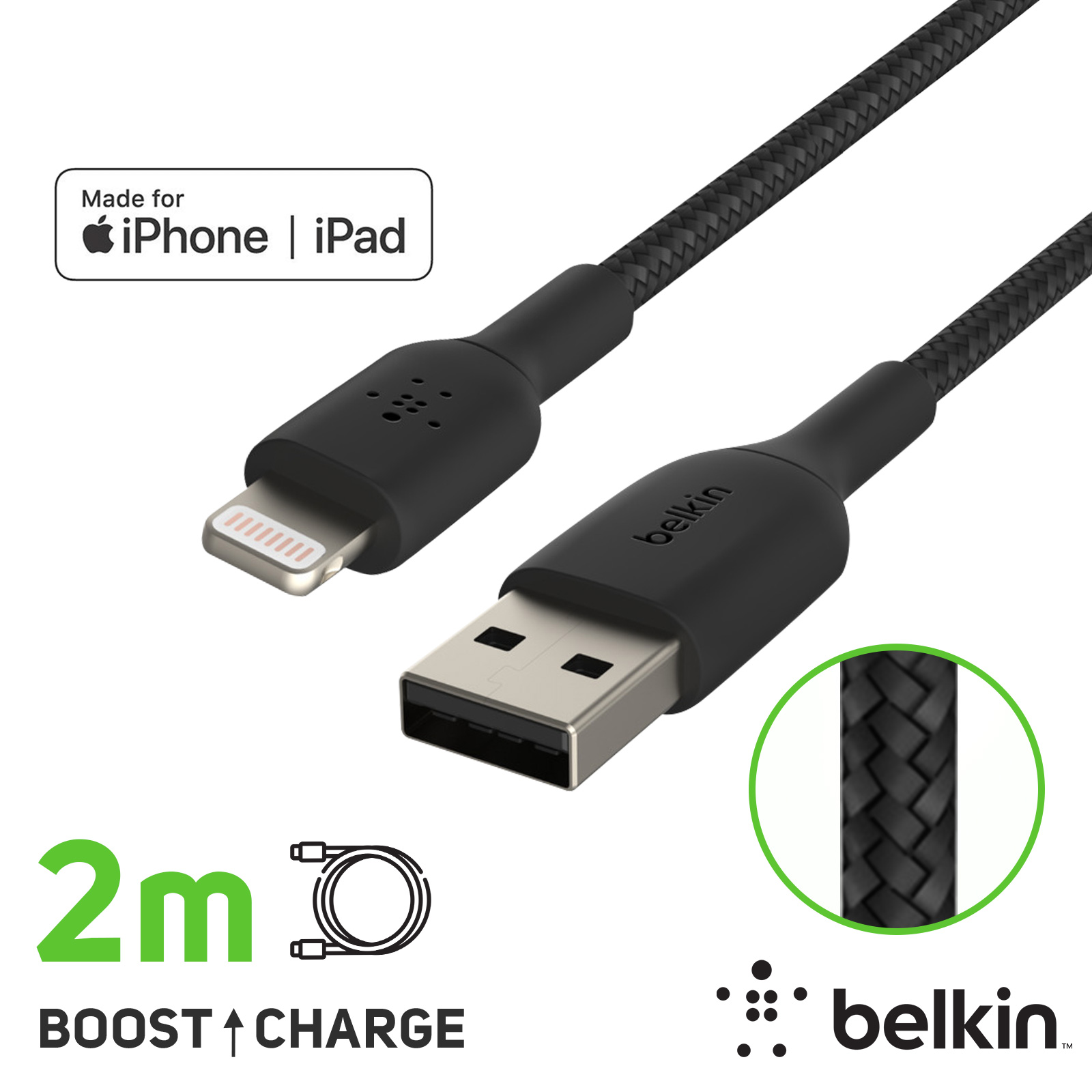 BELKIN Câble USB-C vers Lightning MFi 2m (Noir)