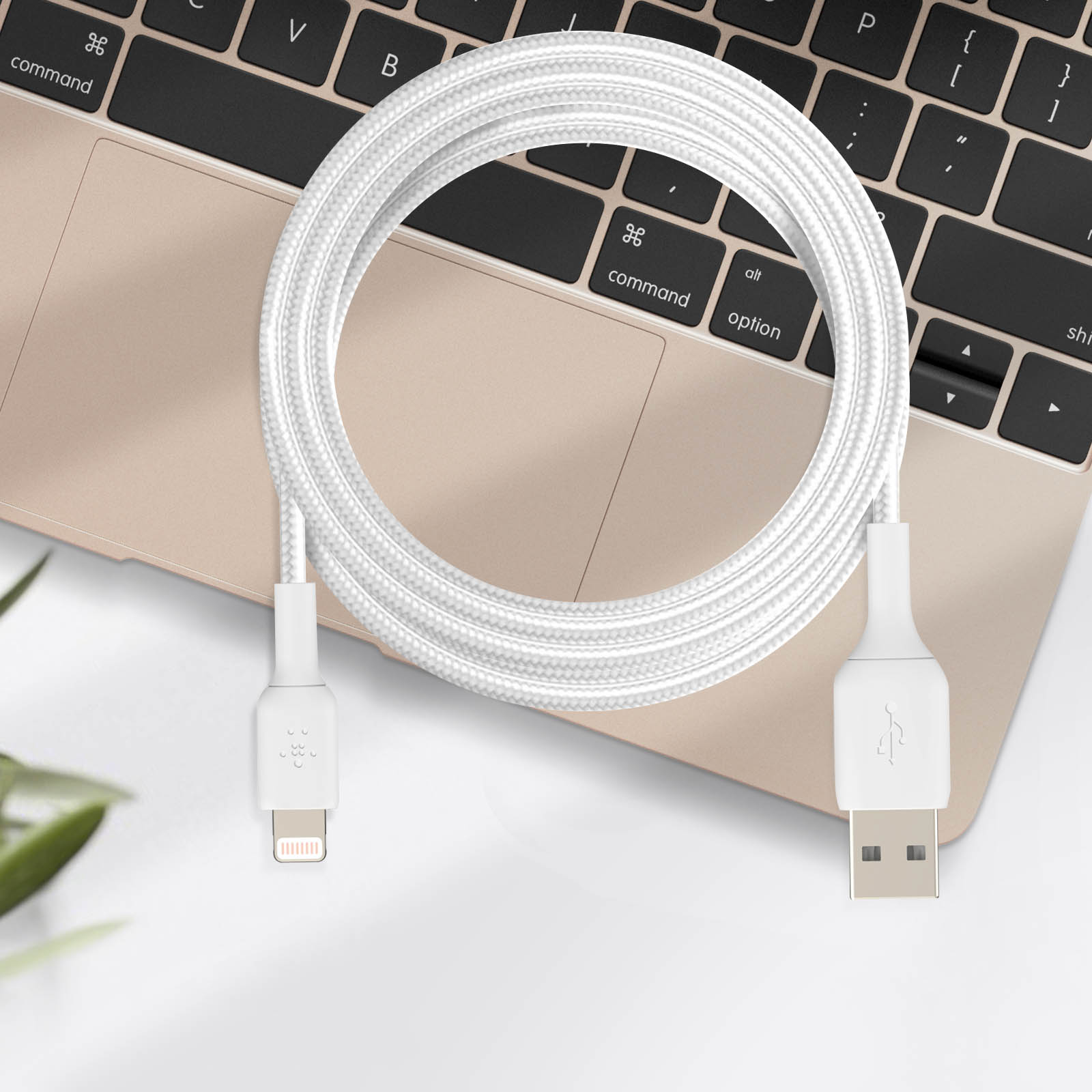 Câble USB vers USB-C, Tressé en Nylon, série BOOST↑CHARGE par Belkin, 3m -  Blanc - Français
