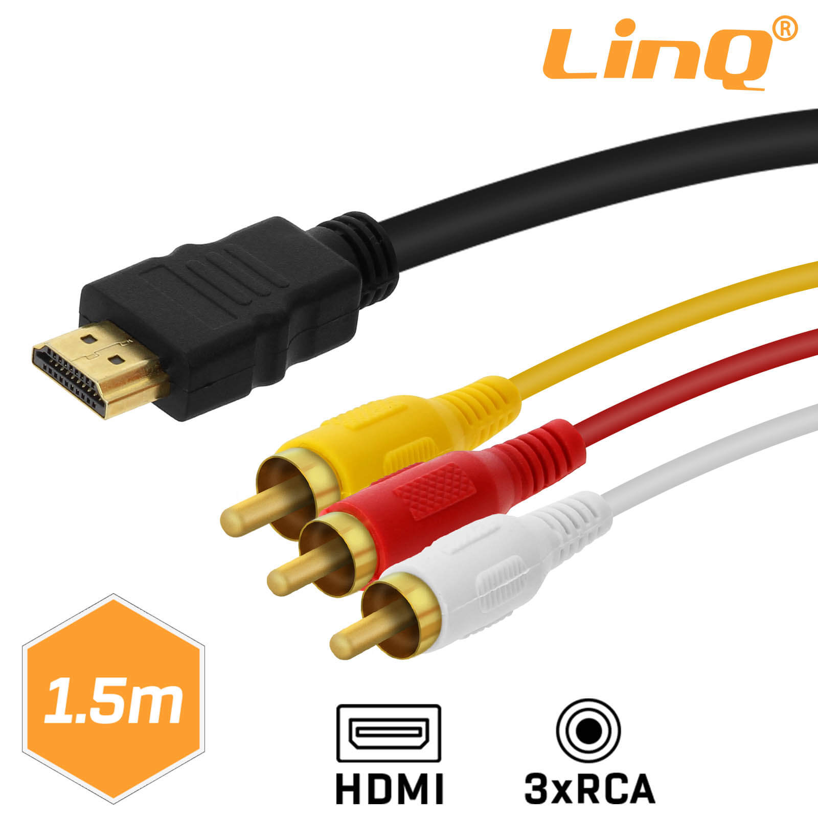Cable HDMI a 3x RCA macho 1,5 m, LinQ - Negro - Spain