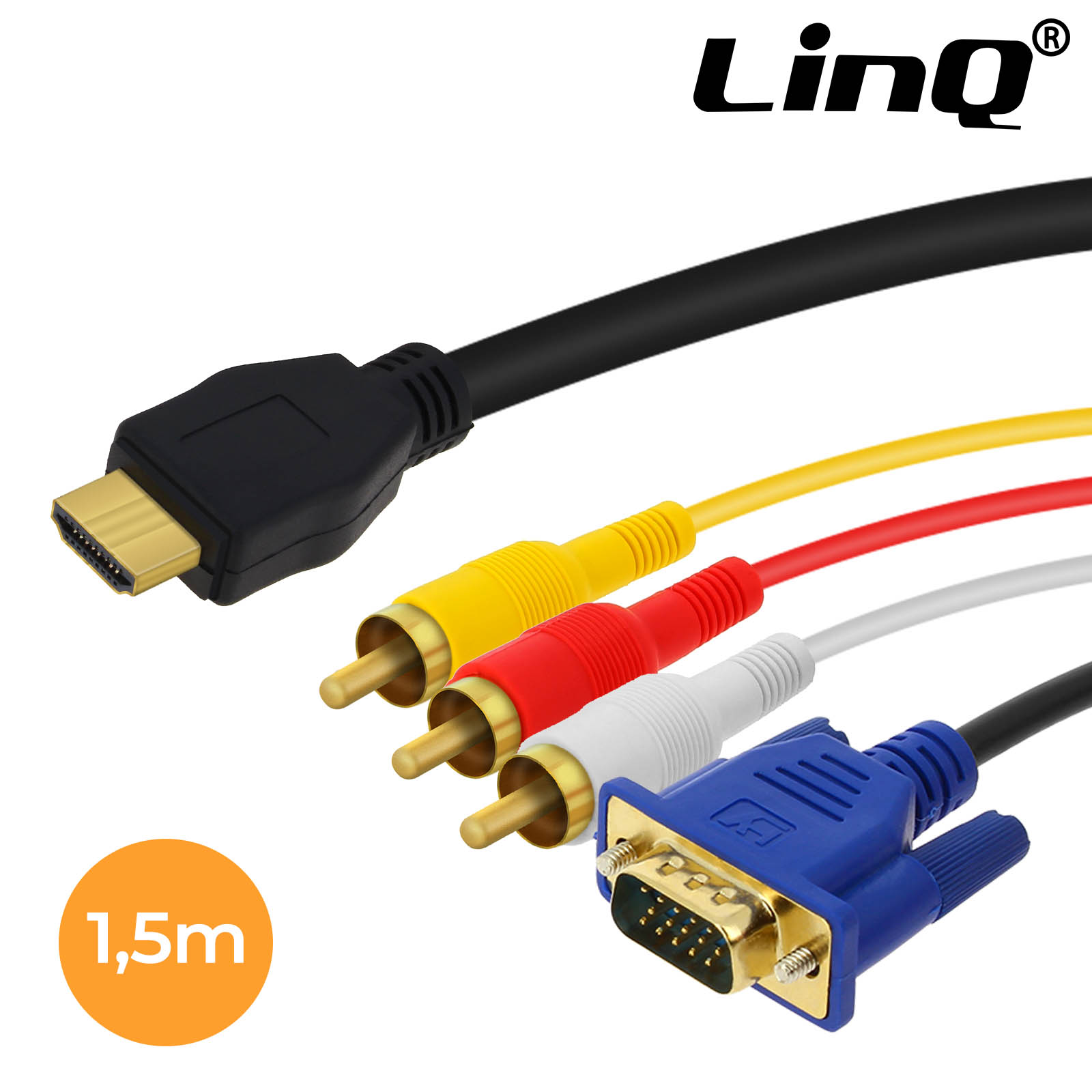 Cable de vídeo de HDMI a 3x RCA macho y VGA macho de 1,5 m de LinQ