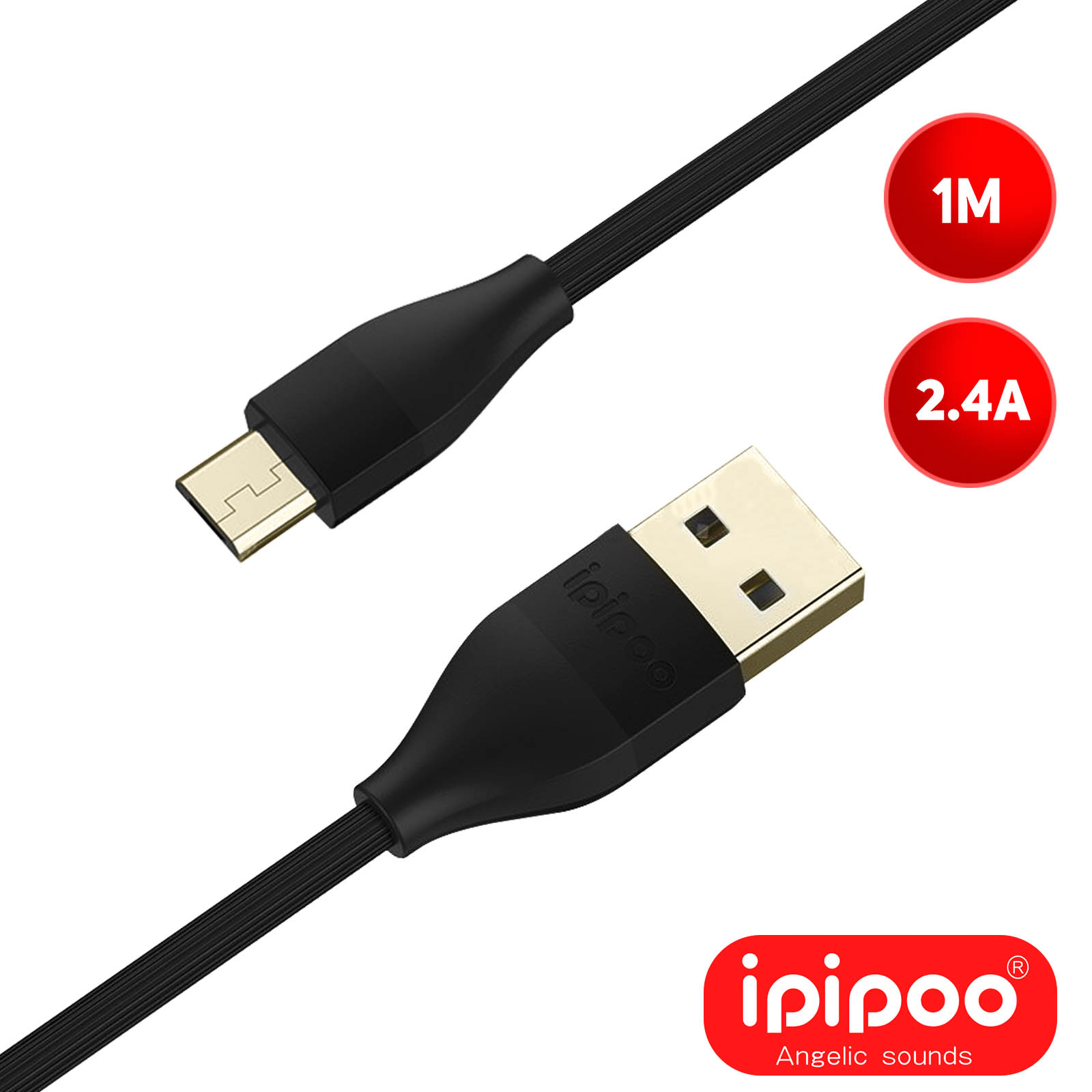 Câble de Charge et de Synchronisation avec embout Micro-USB 1m, Ipipoo -  Noir