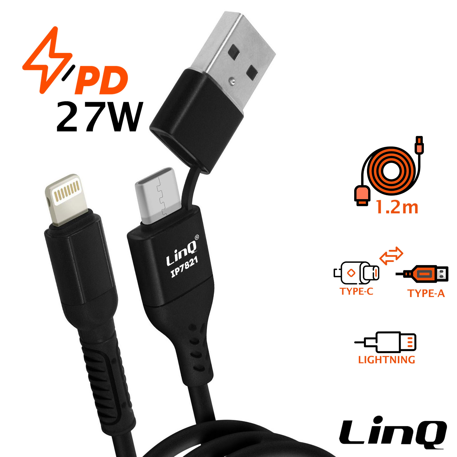 Câble USB-C - Lightning 2 m noir, Câbles Lightning