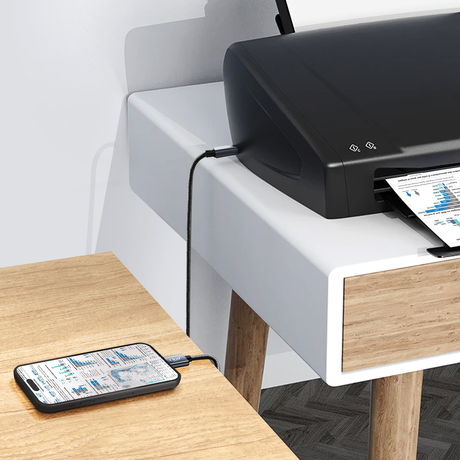 Cavo stampante per iPad e iPhone, da Lightning a USB tipo B in nylon  intrecciato, LinQ - 1 metro e 50 - Italiano