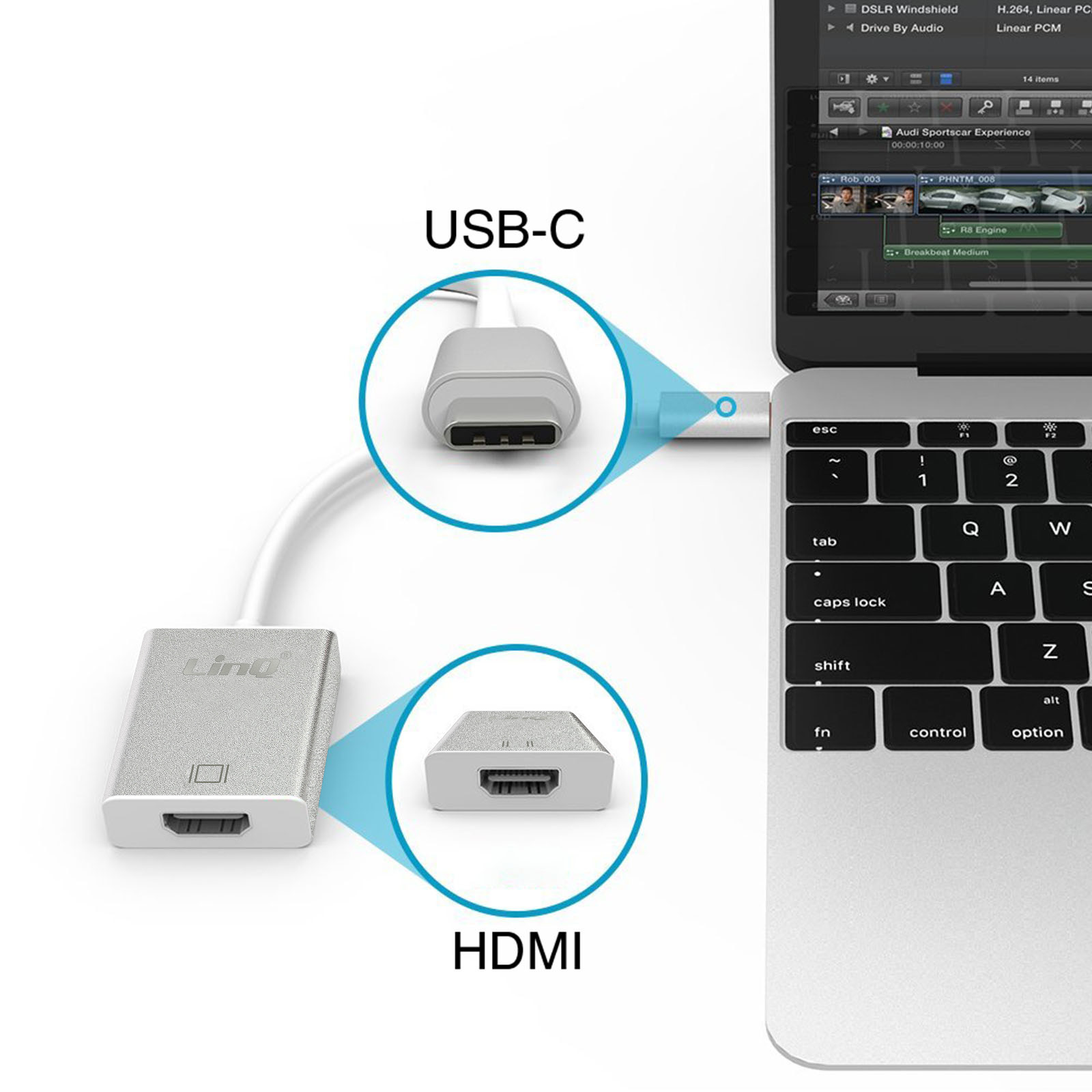 Adaptador de vídeo USB tipo C a HDMI 4K Hembra, LinQ - Plata - Spain