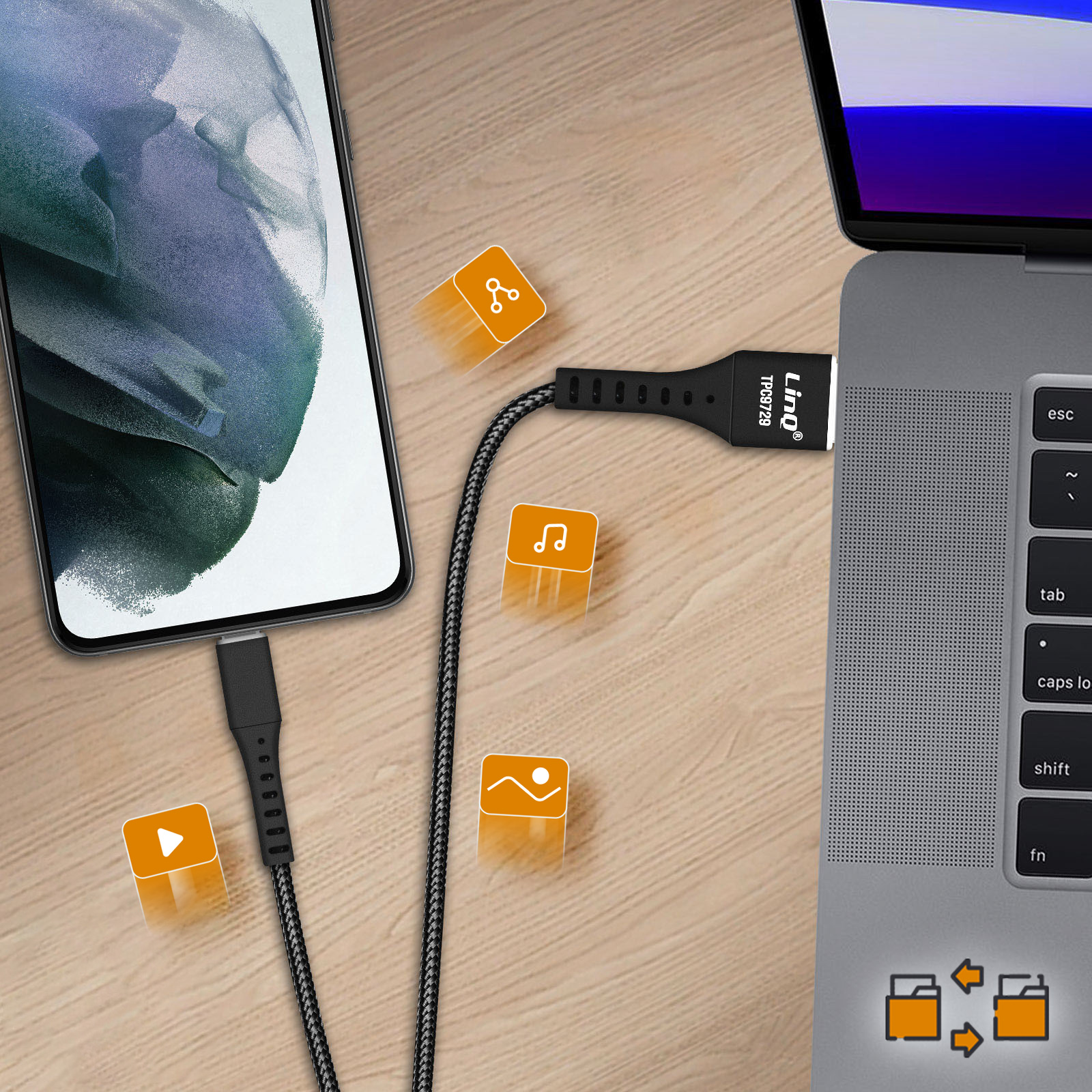 Câble USB C 5A Charge Rapide, 1,2m en Nylon Tressé, avec Témoin de Charge  LED - LinQ - Français