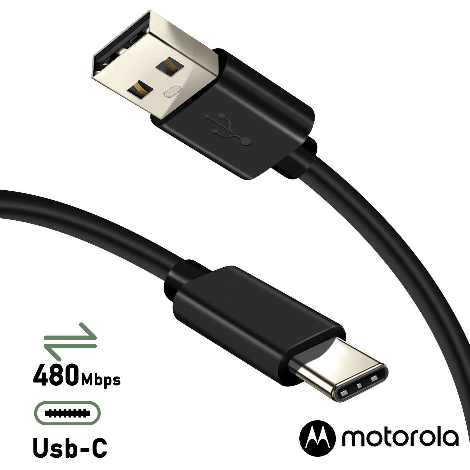 Câble USB vers USB-C Motorola Original, Charge et Synchronisation, Noir 1m