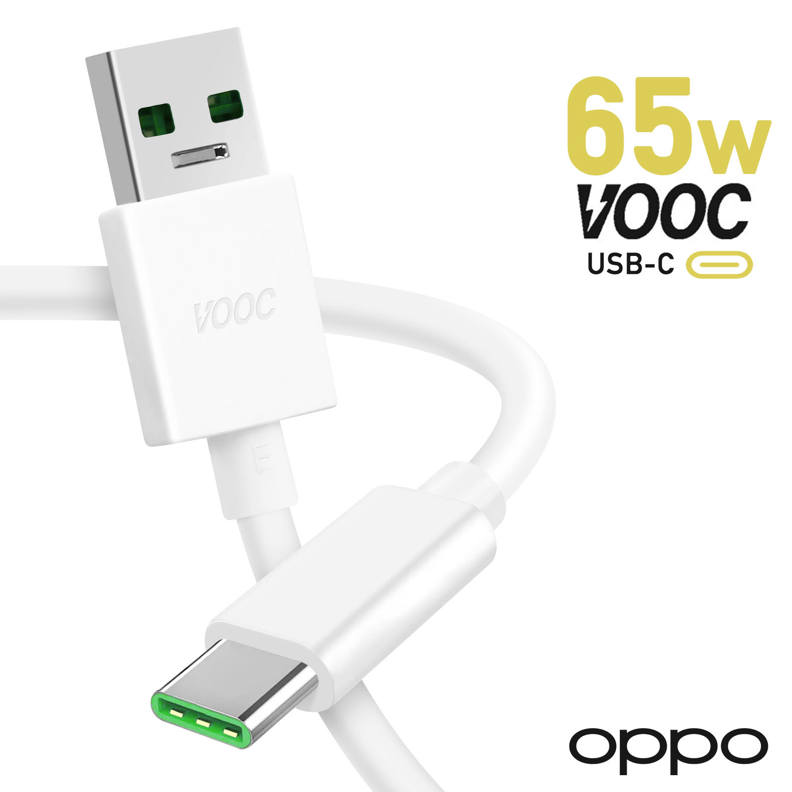 Câble USB vers USB-C VOOC 65W, Produit officiel Oppo DL129 - Blanc 1m